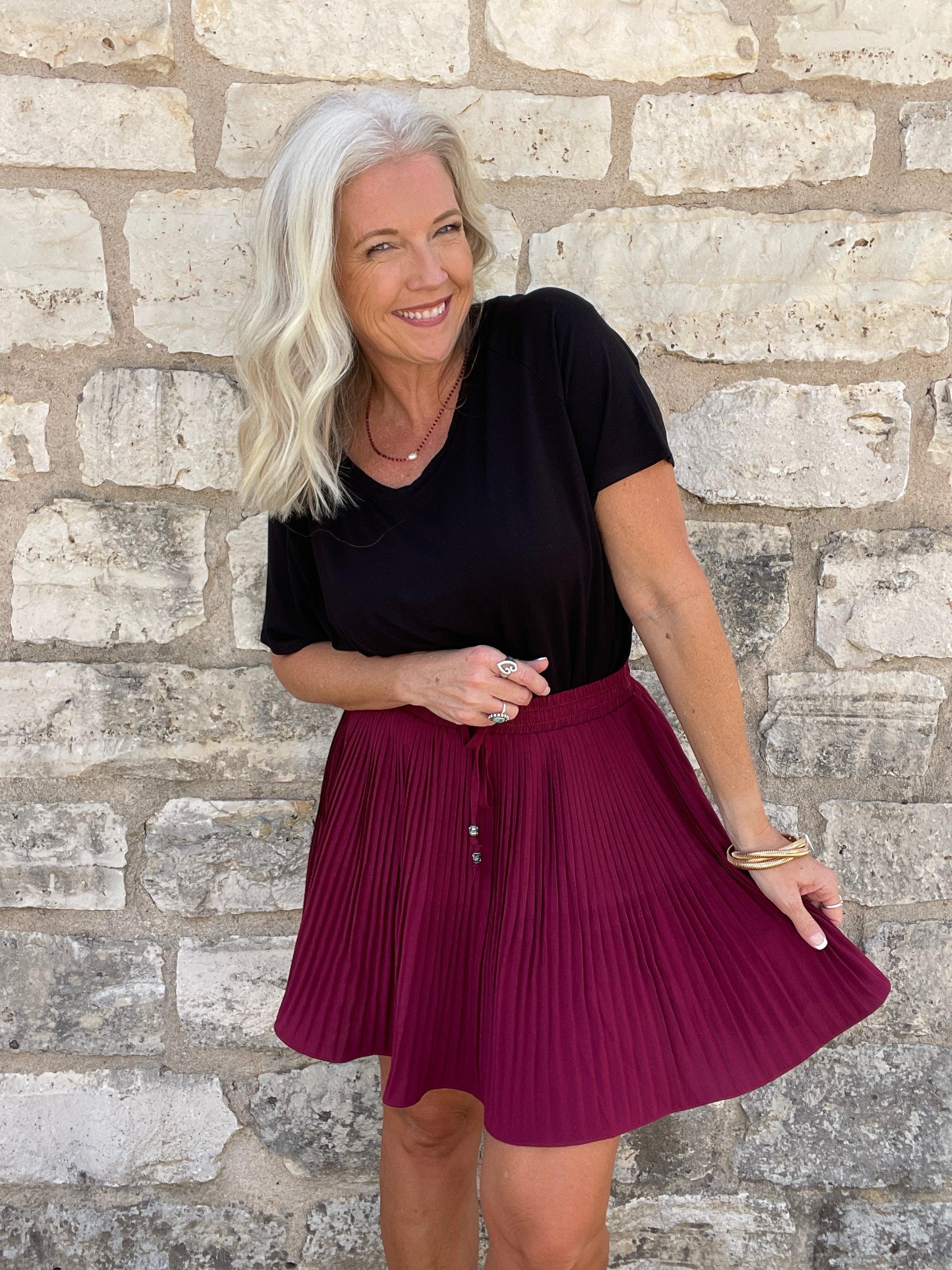 Maroon hotsell pleated skirt