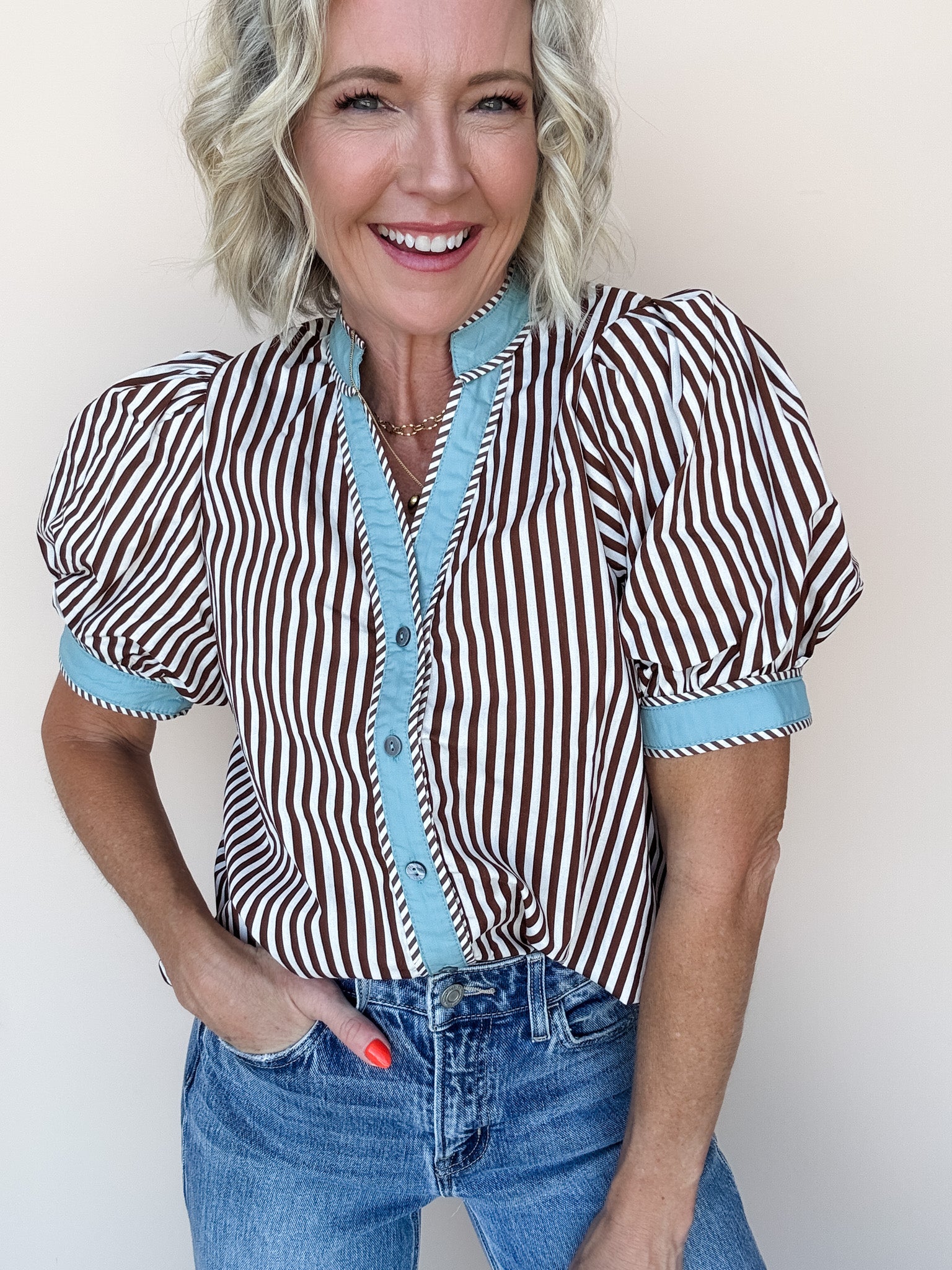 Storyline Stripe Top | Brown