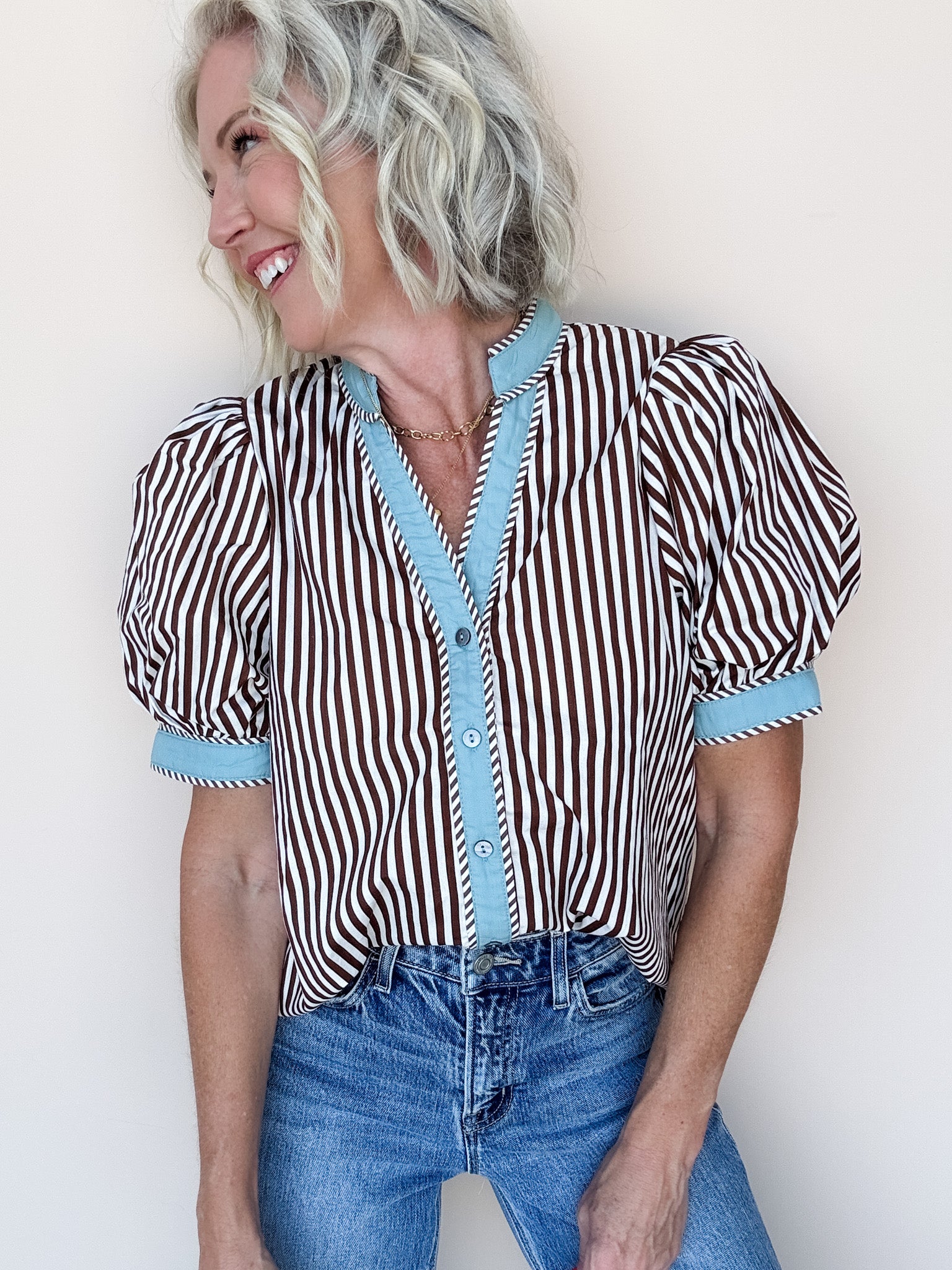 Storyline Stripe Top | Brown