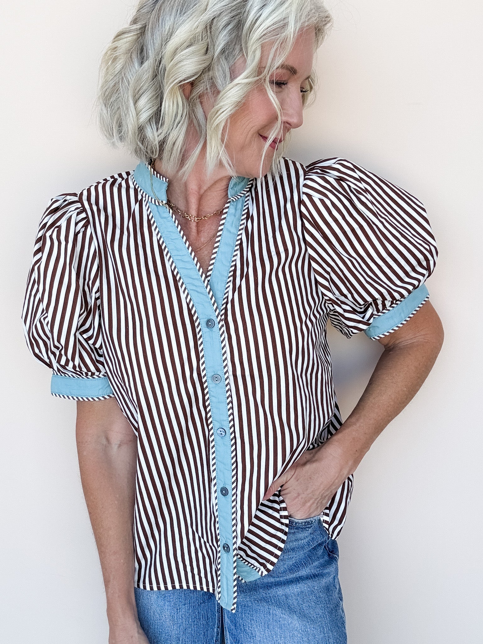 Storyline Stripe Top | Brown
