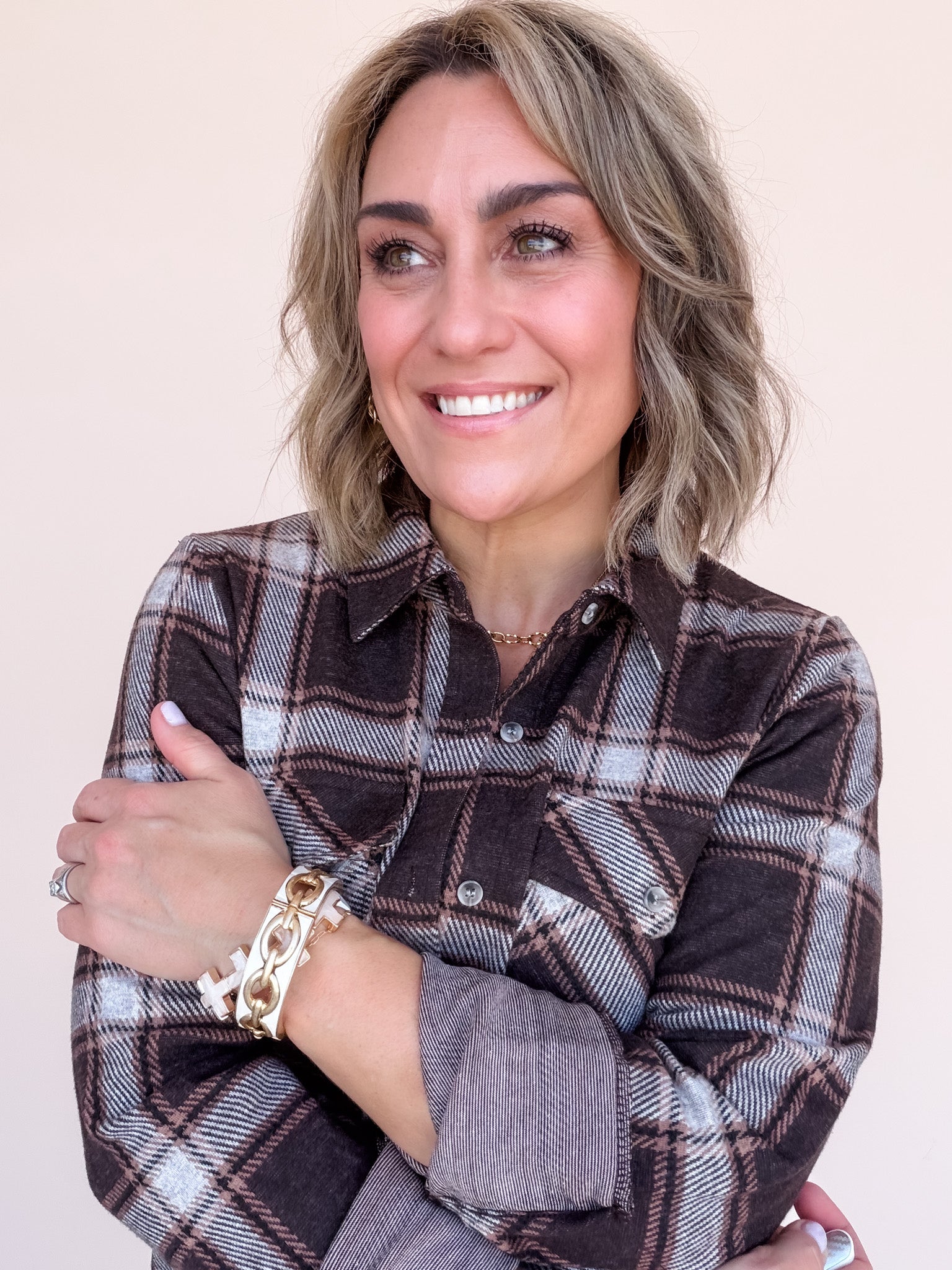 Cassie Button Down | Coffee Plaid