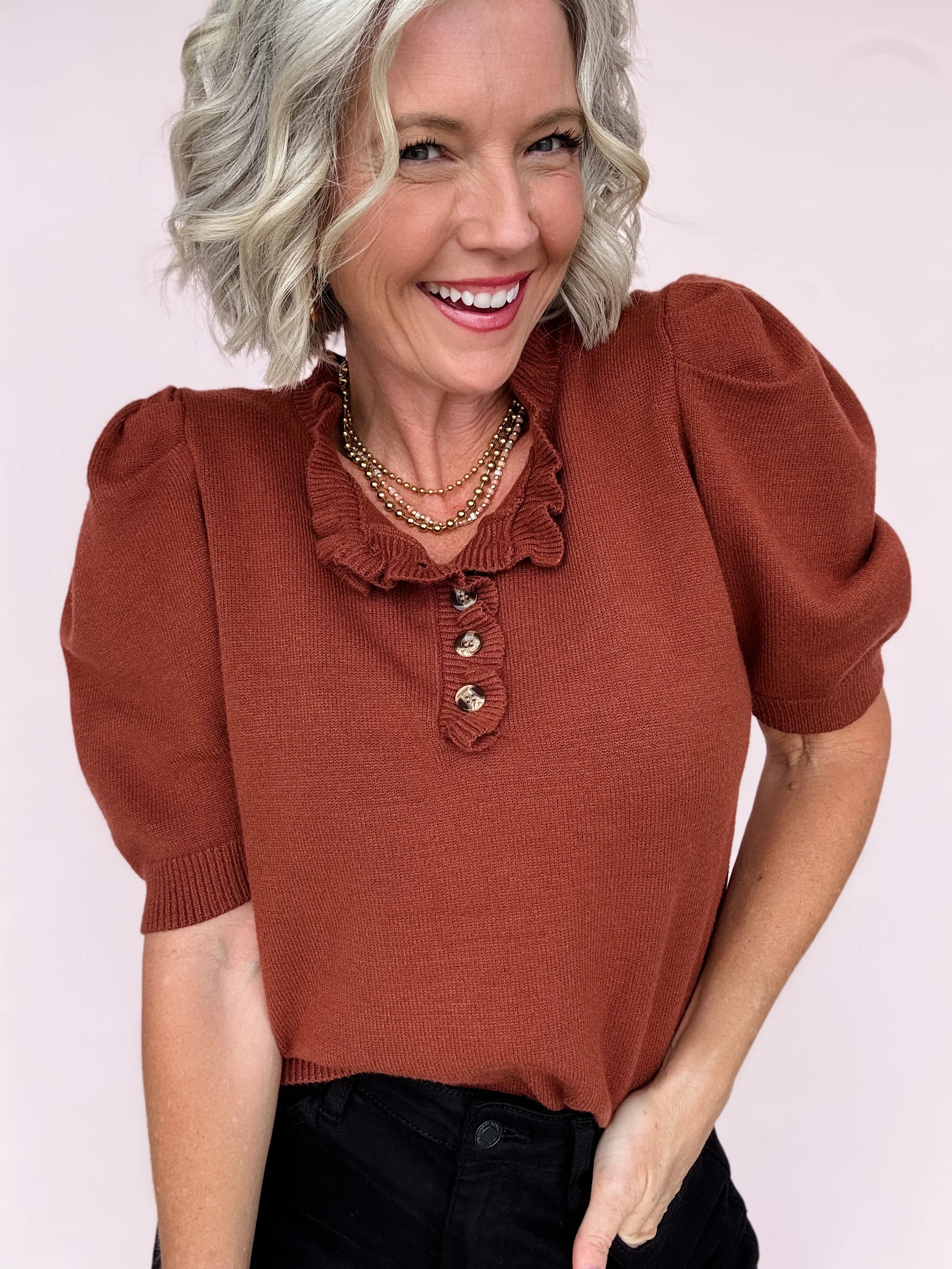Come Home Ruffled Sweater | Cinnamon