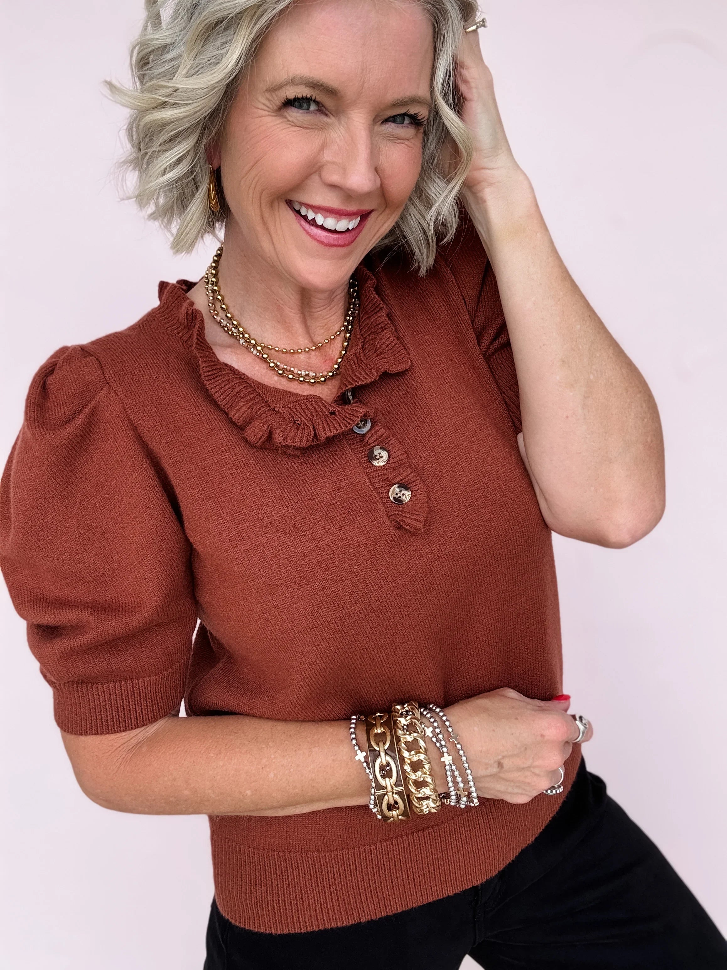 Come Home Ruffled Sweater | Cinnamon