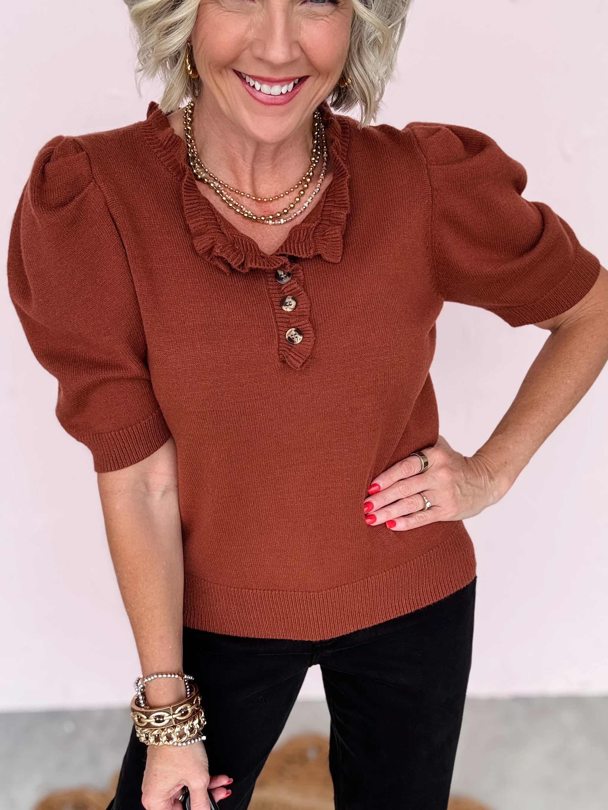 Come Home Ruffled Sweater | Cinnamon