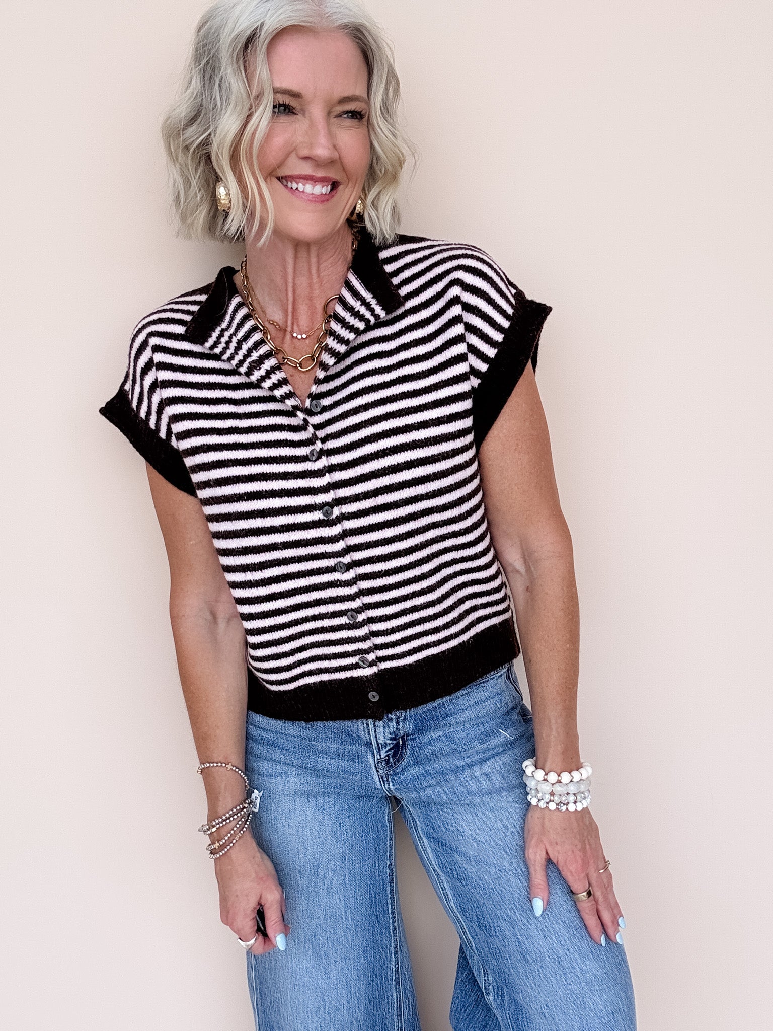 Ava Striped Knit Top | Brown