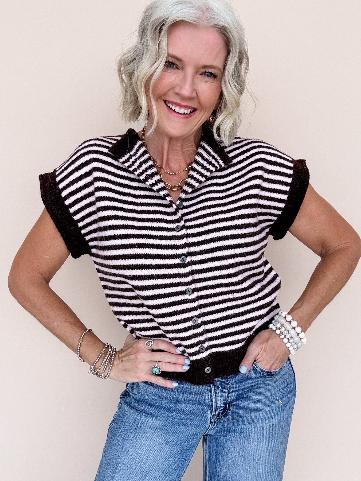 Ava Striped Knit Top | Brown