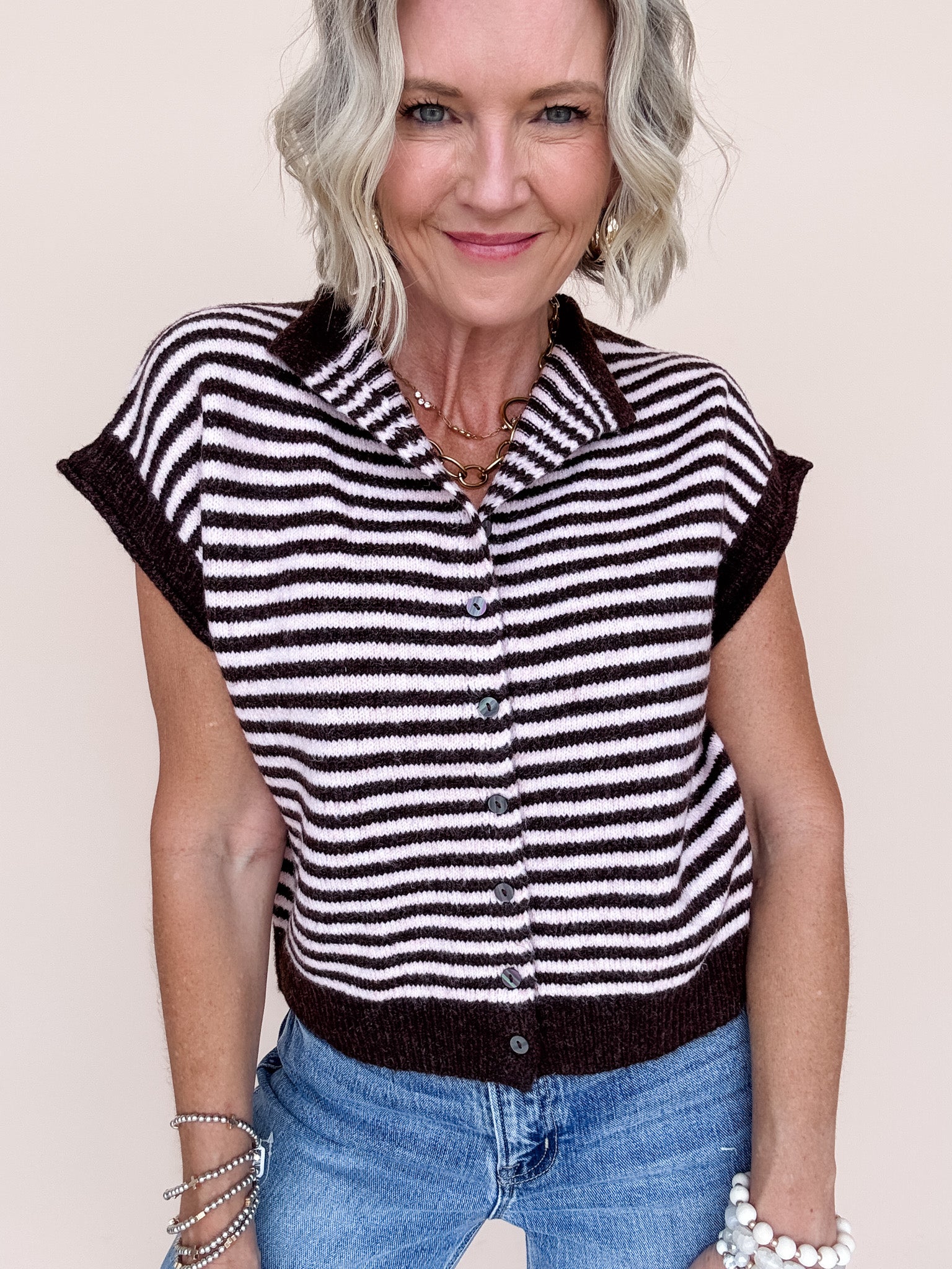 Ava Striped Knit Top | Brown