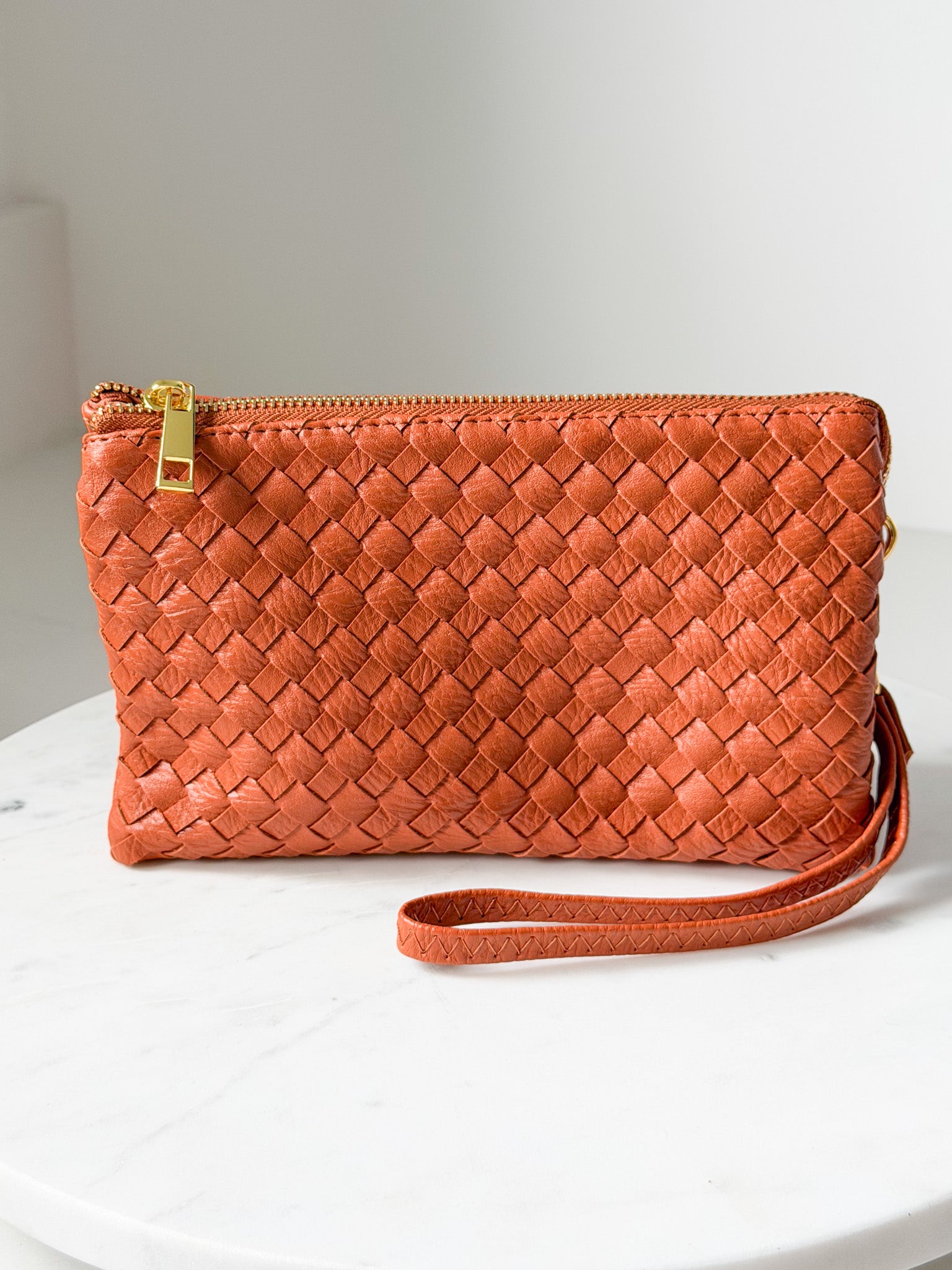 Avery Woven Mini Clutch | Camel