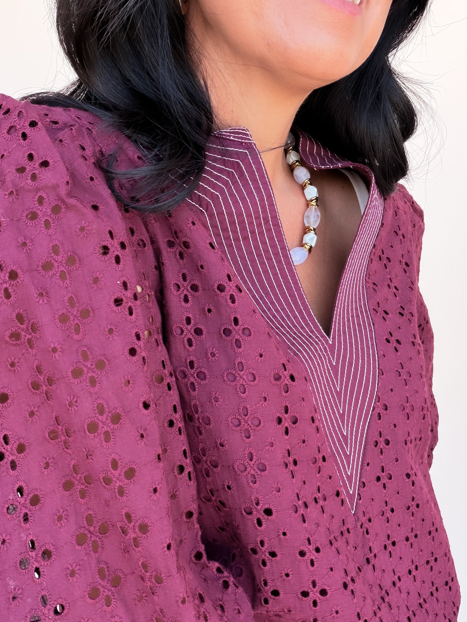 Eyelet Days Top | Burgundy