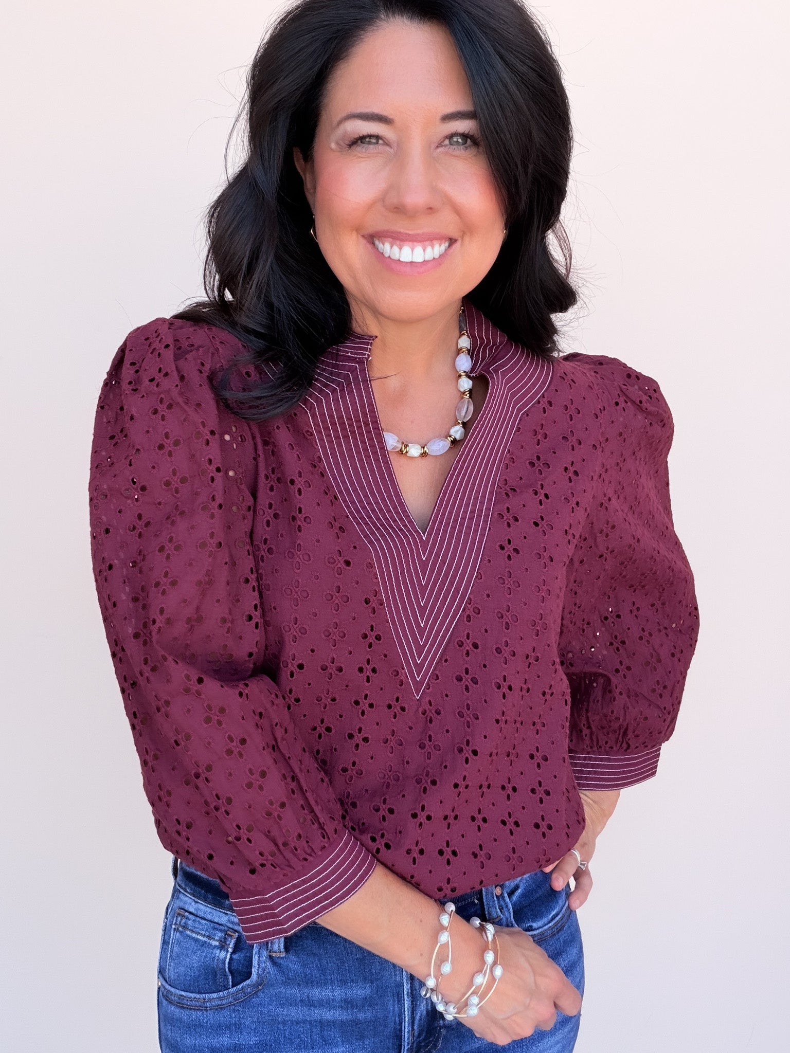 Eyelet Days Top | Burgundy