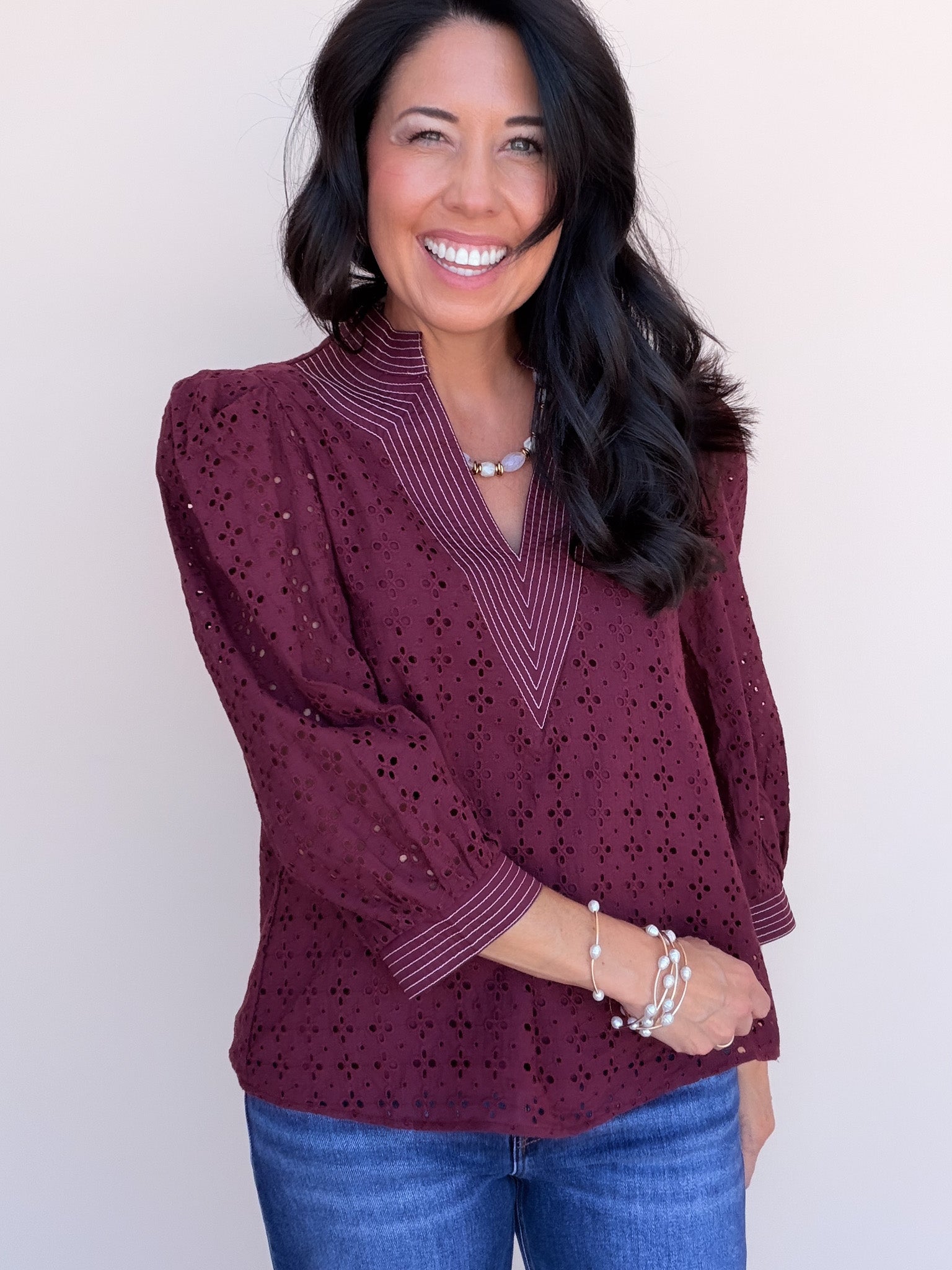 Eyelet Days Top | Burgundy
