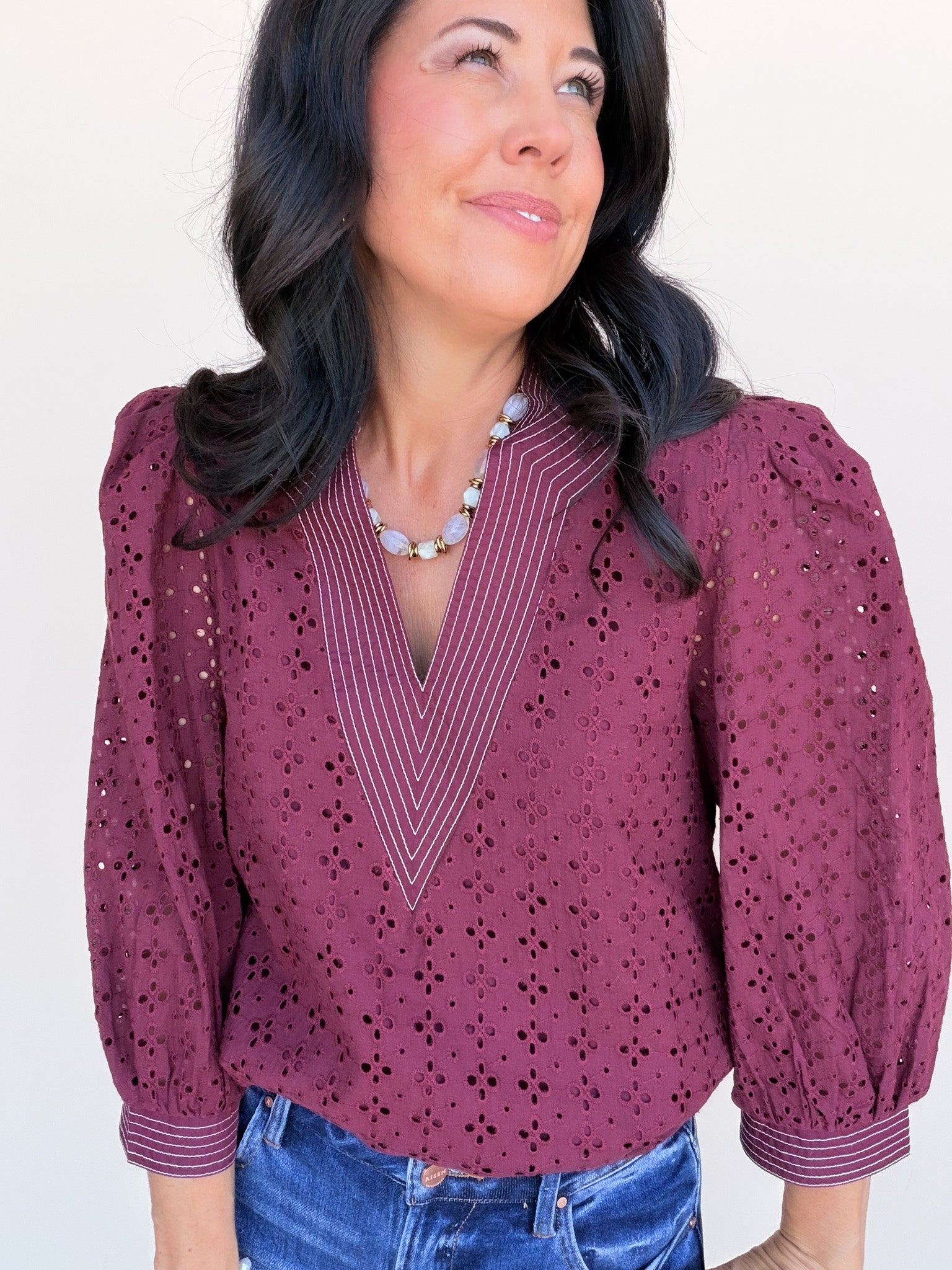 Eyelet Days Top | Burgundy