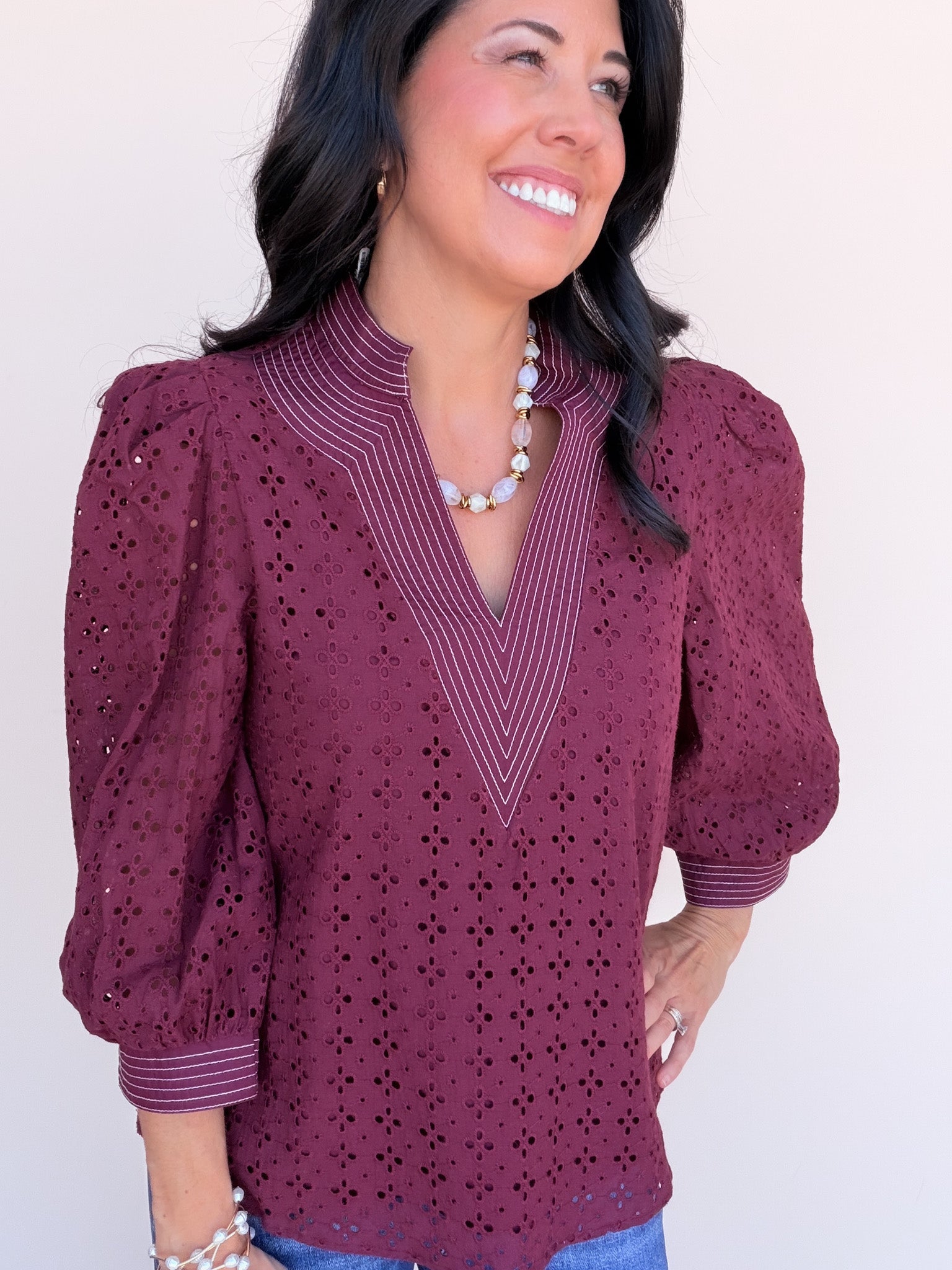 Eyelet Days Top | Burgundy