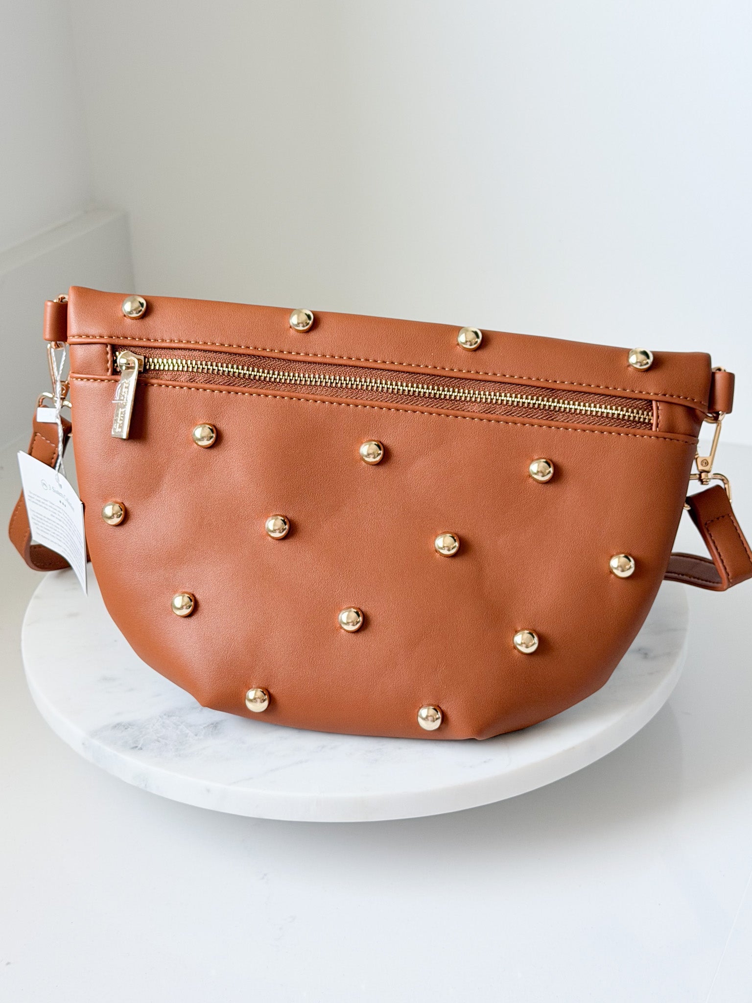Gold Studded Westlyn Bum Bag | Brown