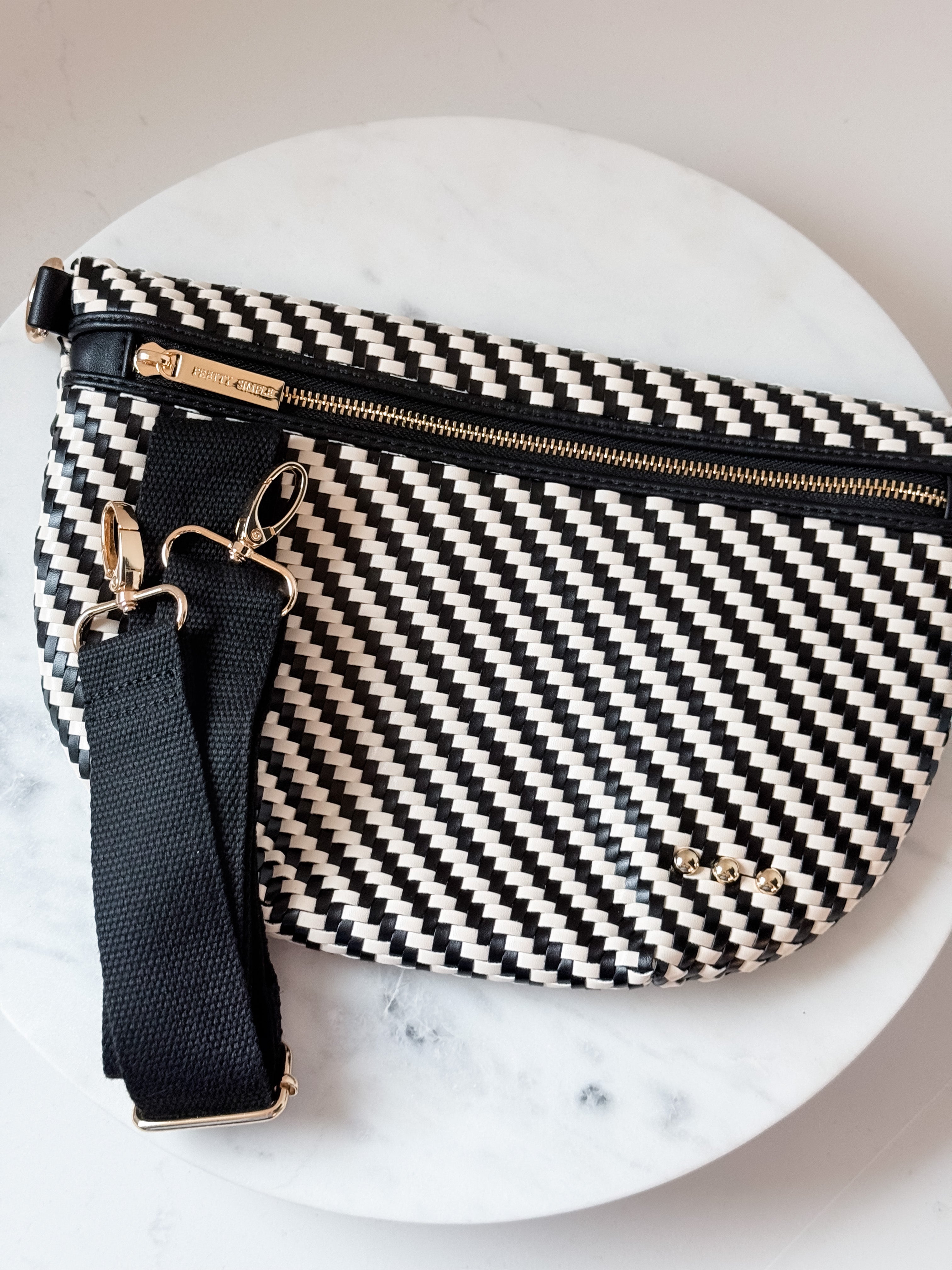 Diagonal Woven Westlyn Bum Bag - Black/Cream