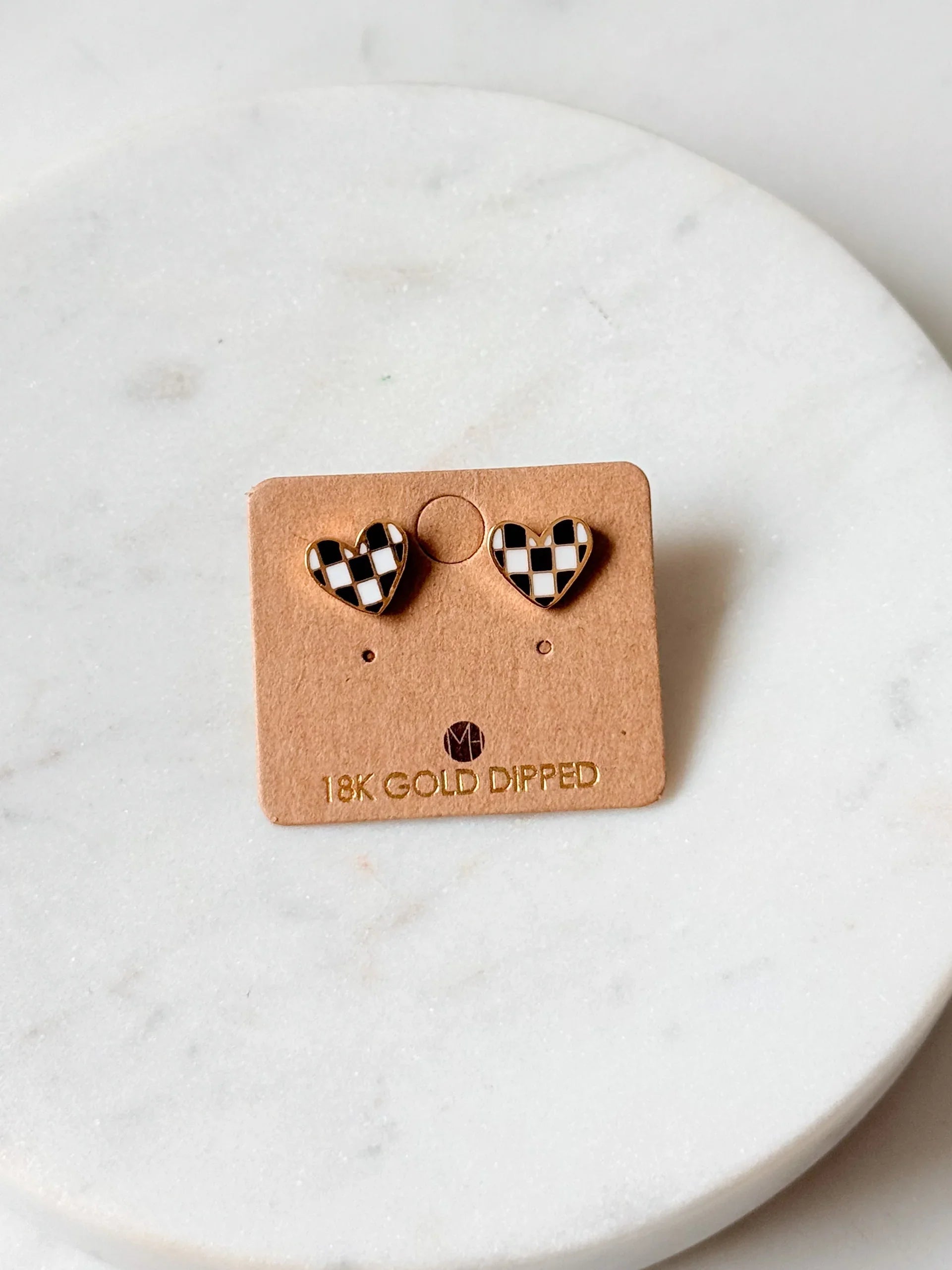 Mini Heart Studs | Checkered