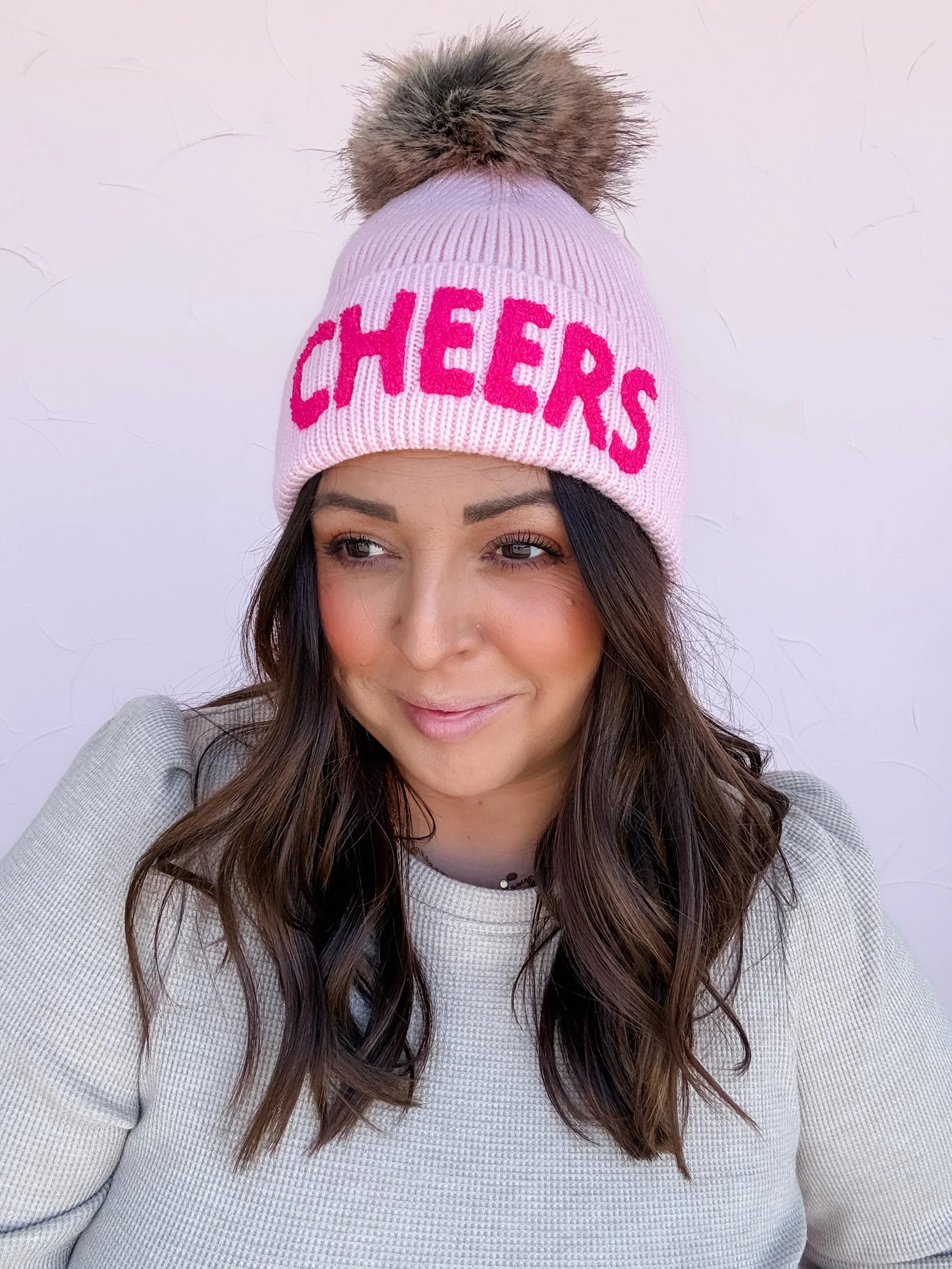 Pink Cheers Pom Beanie