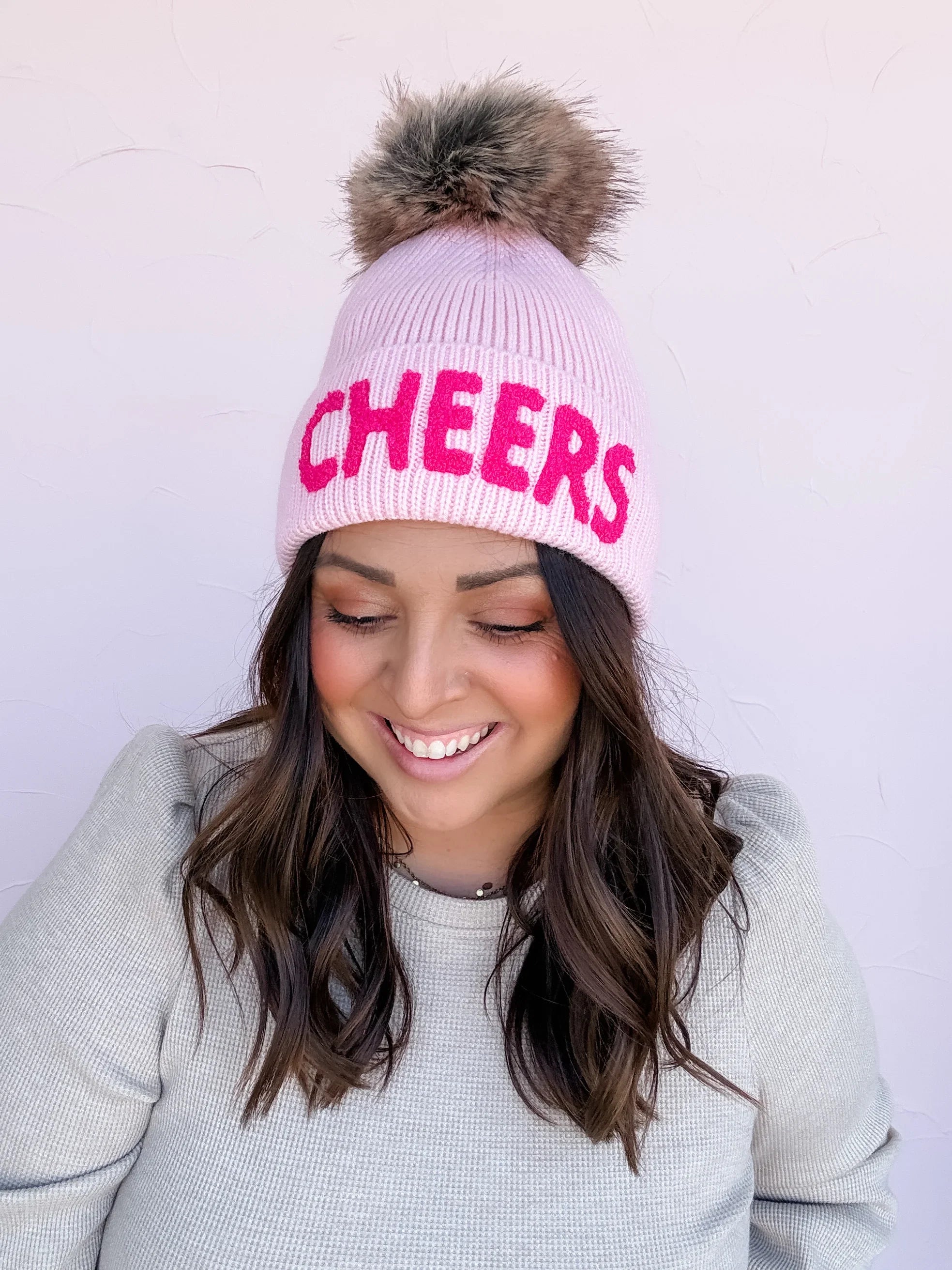 Pink Cheers Pom Beanie