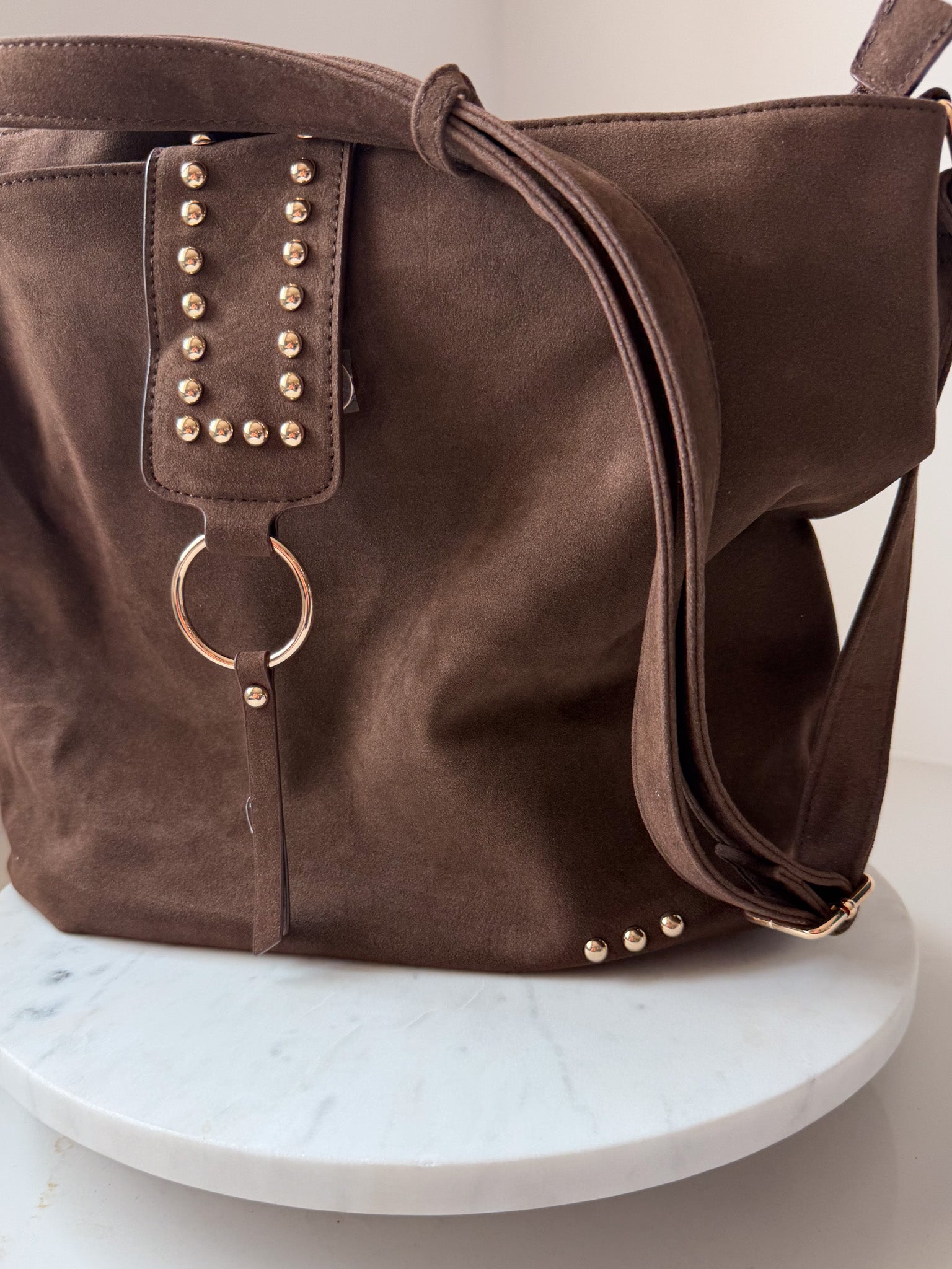 Rosemary Suede Bucket Bag | Chocolate