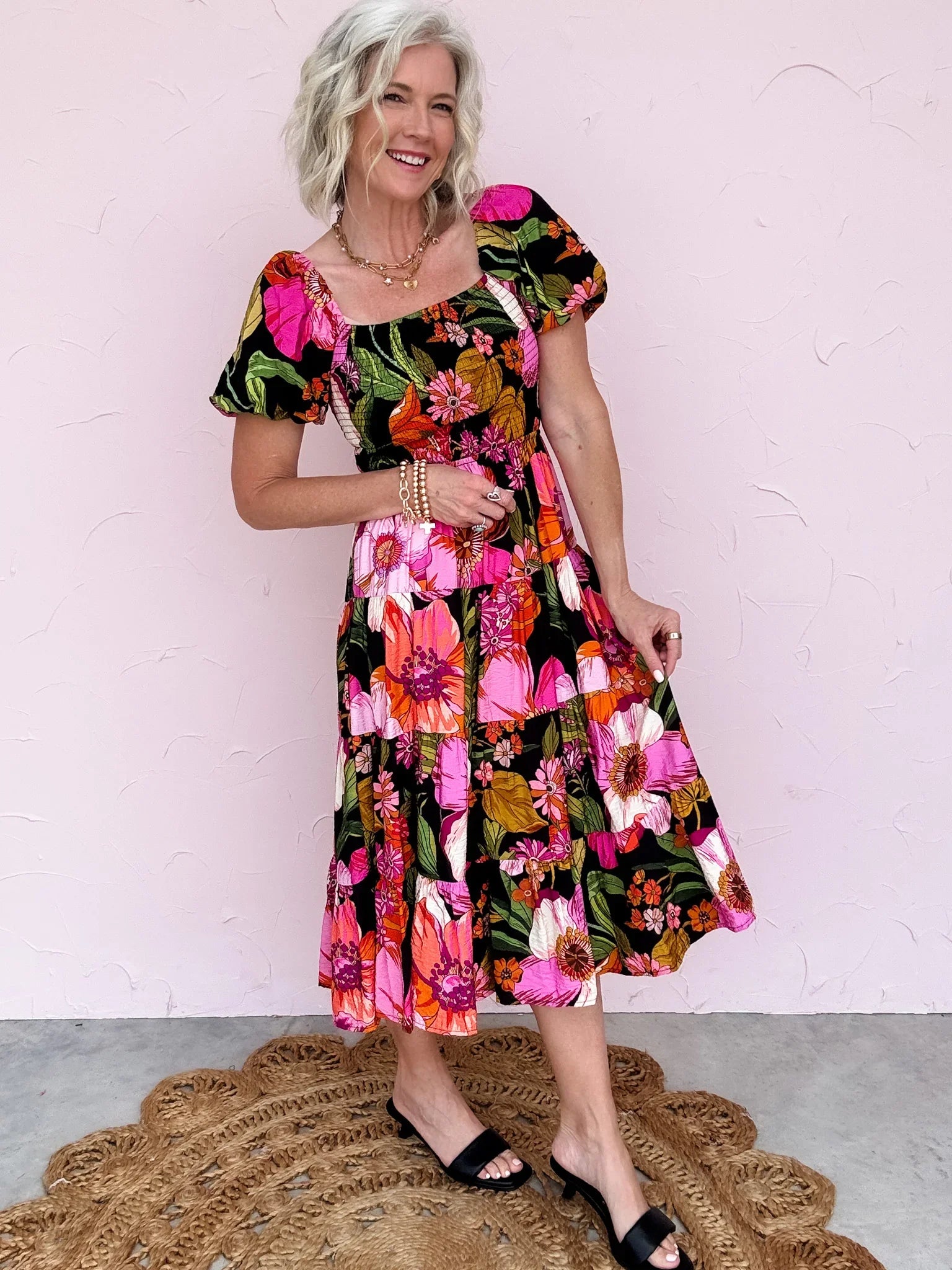 Bold Blossom Tiered Dress
