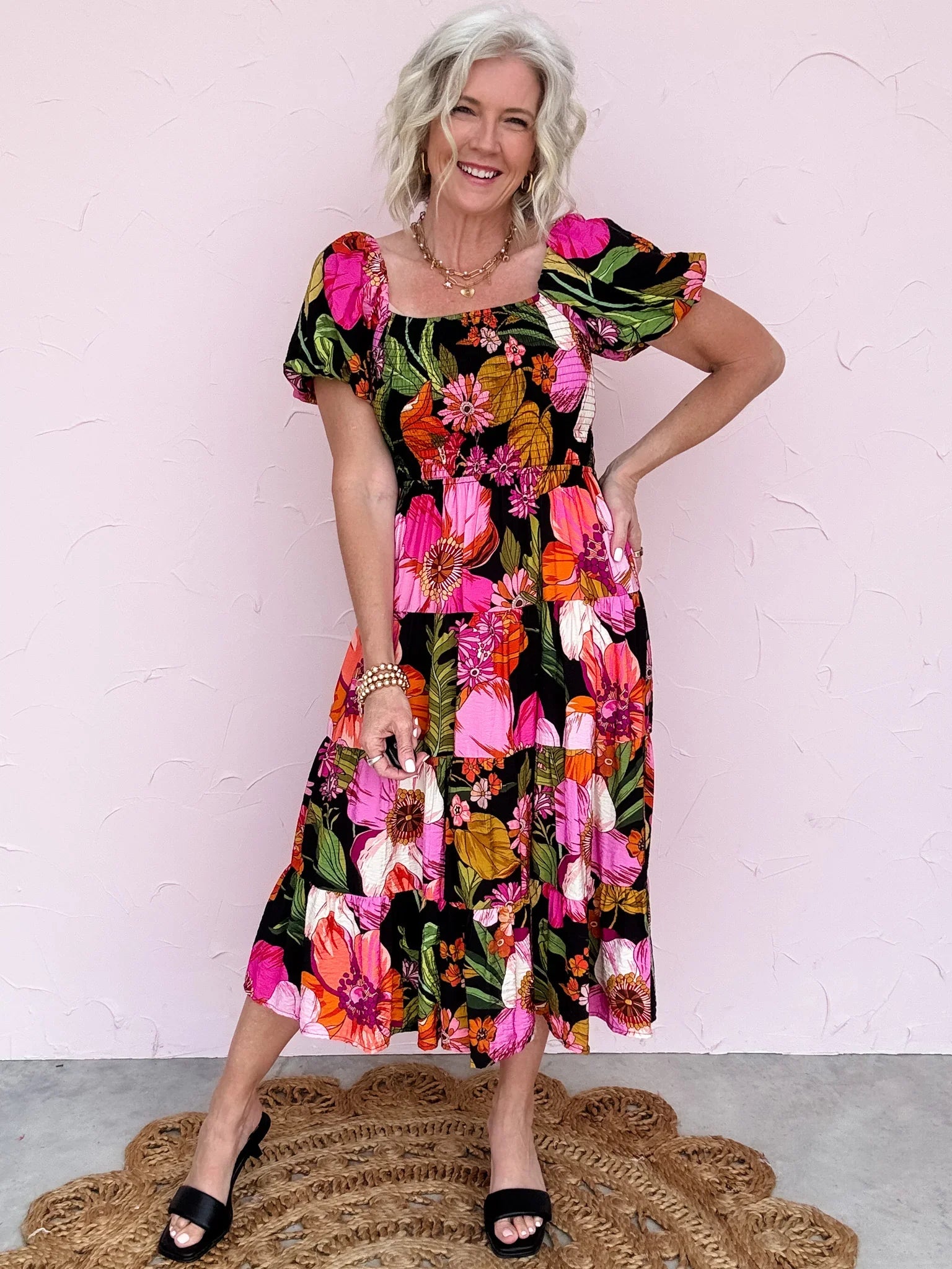 Bold Blossom Tiered Dress