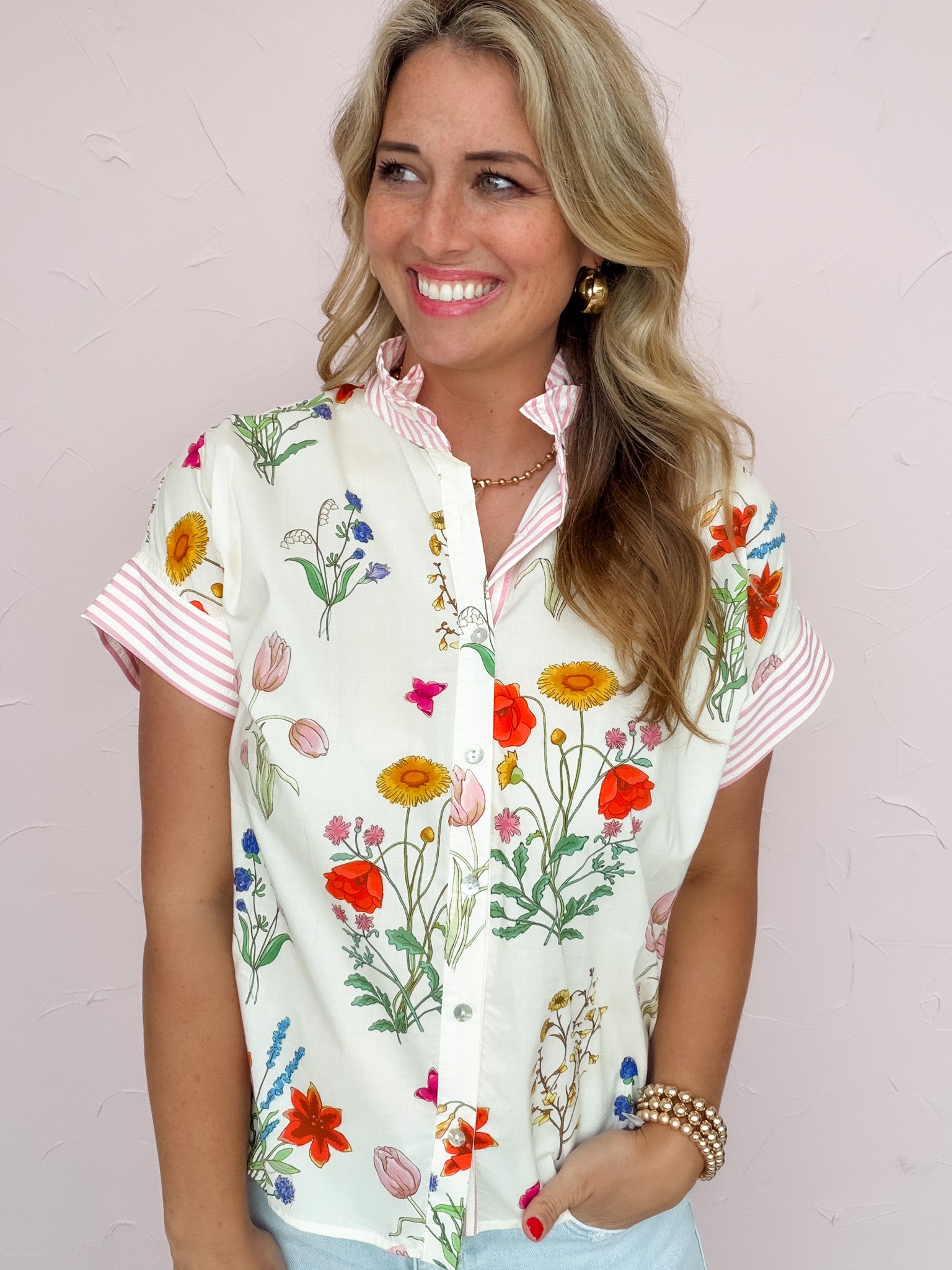 Bloomfield Stripe Trim Top - 30% OFF