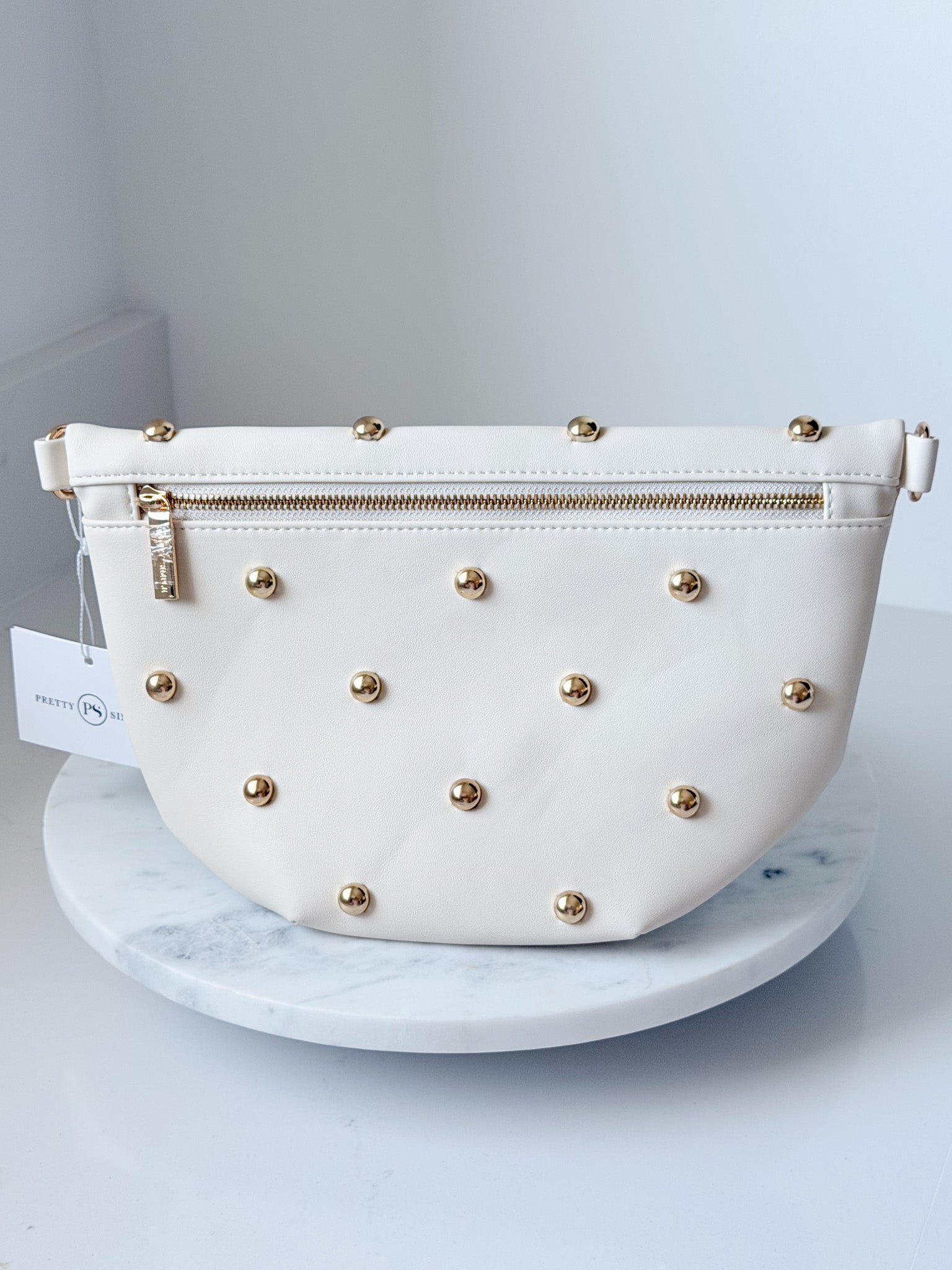Gold Studded Westlyn Bum Bag | Cream