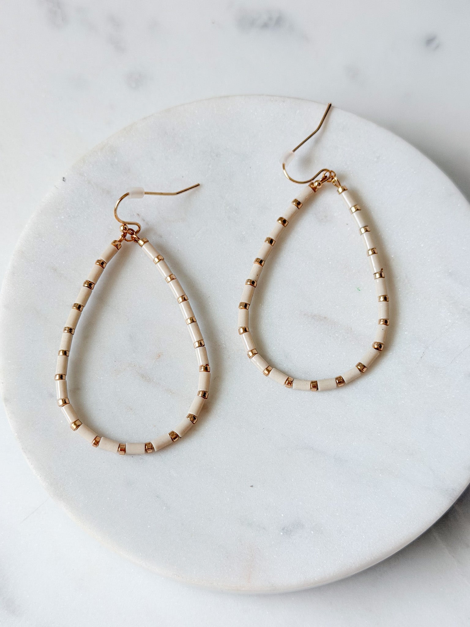 Vanilla Bead Hoop Earrings