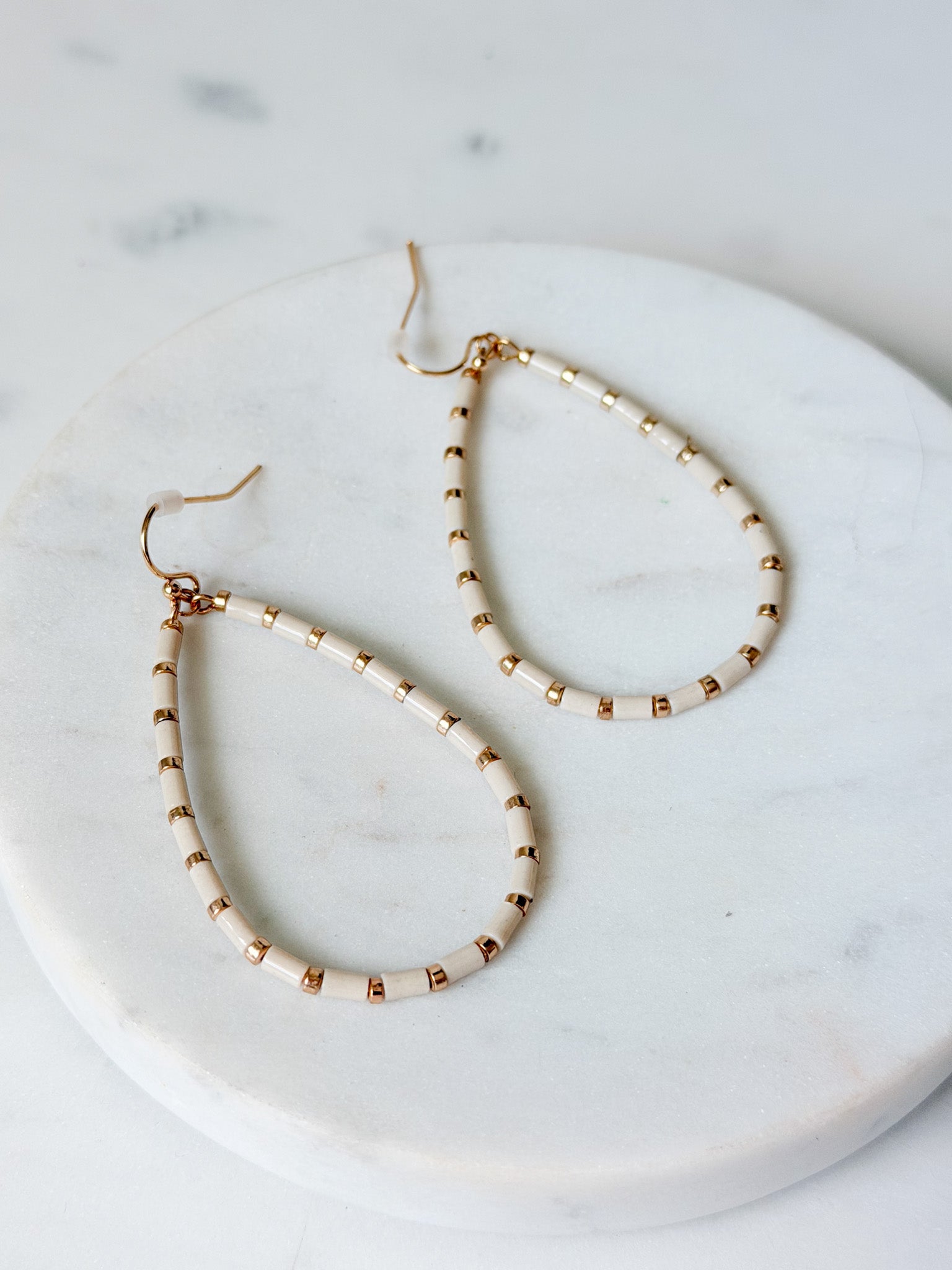 Vanilla Bead Hoop Earrings
