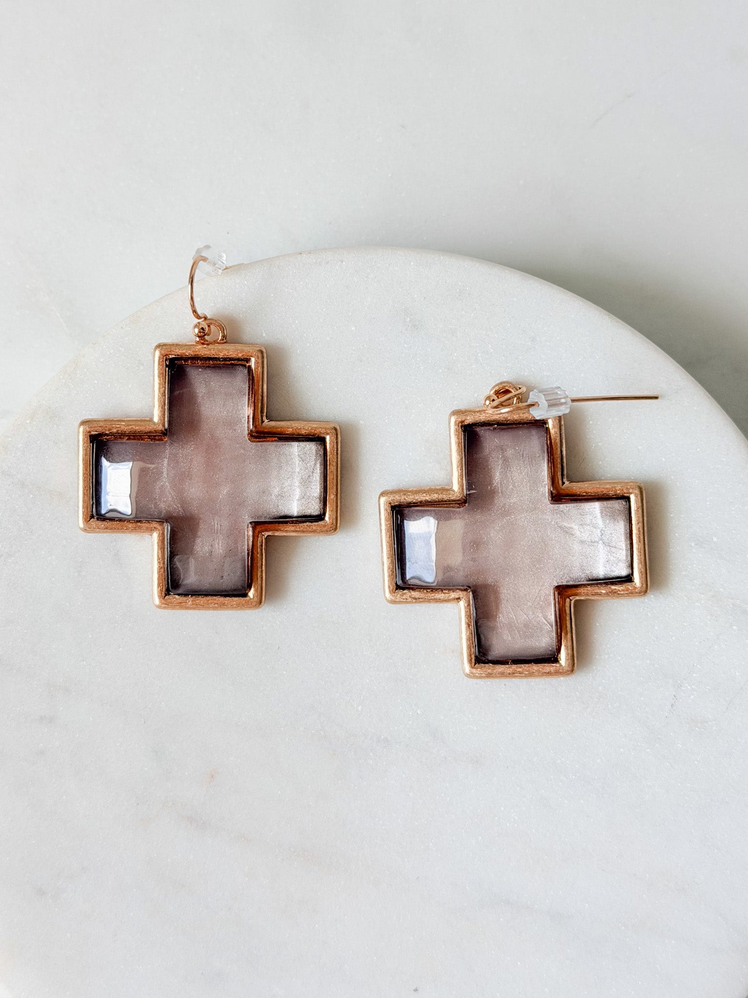 Mauve Cross Drop Earrings