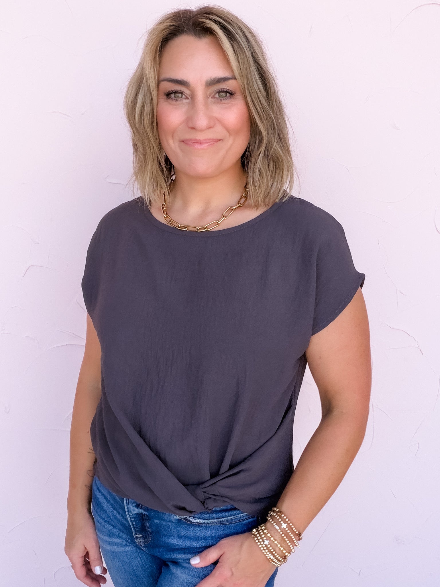 Mia Twist Hem Top | Charcoal