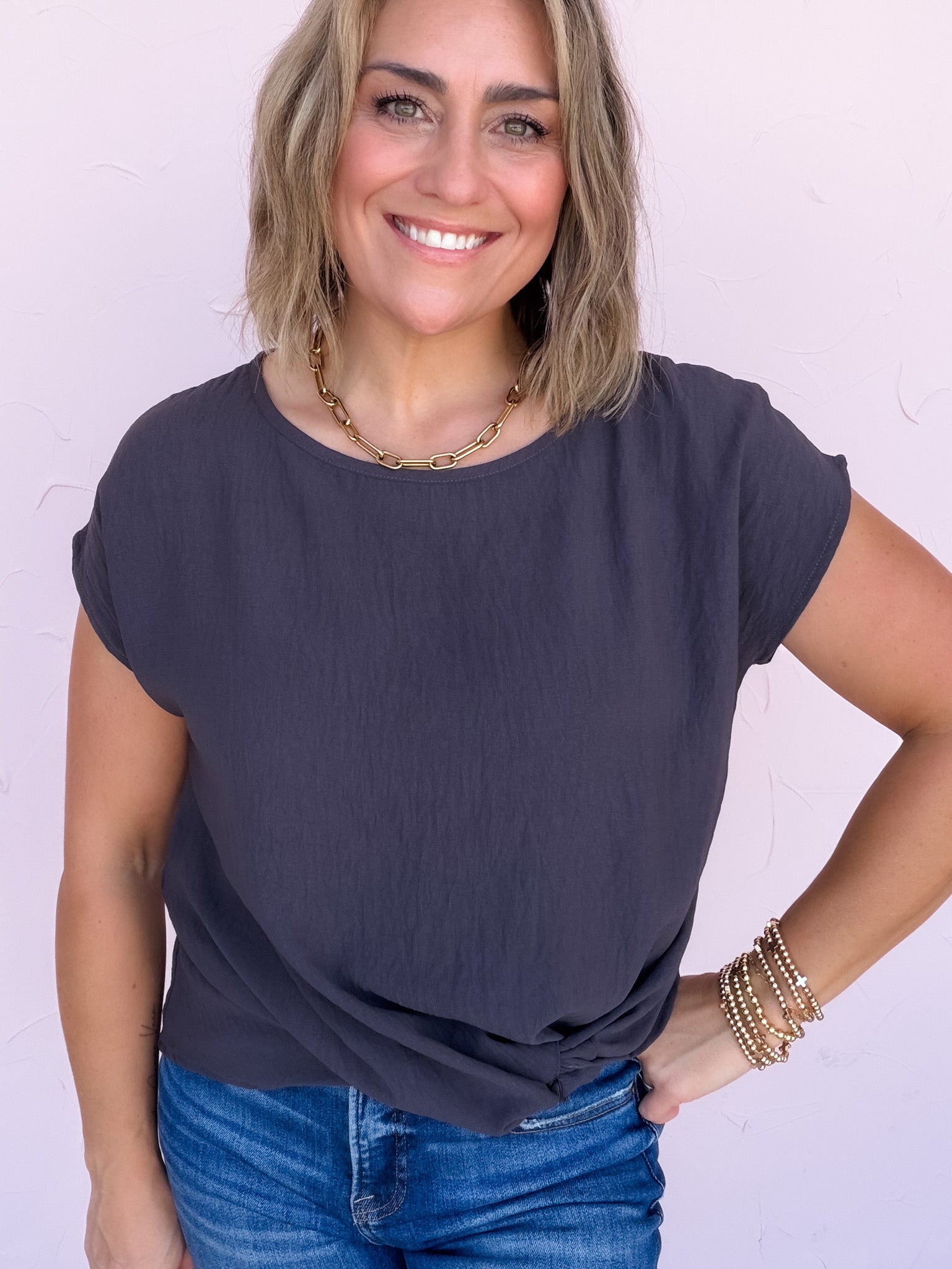 Mia Twist Hem Top | Charcoal