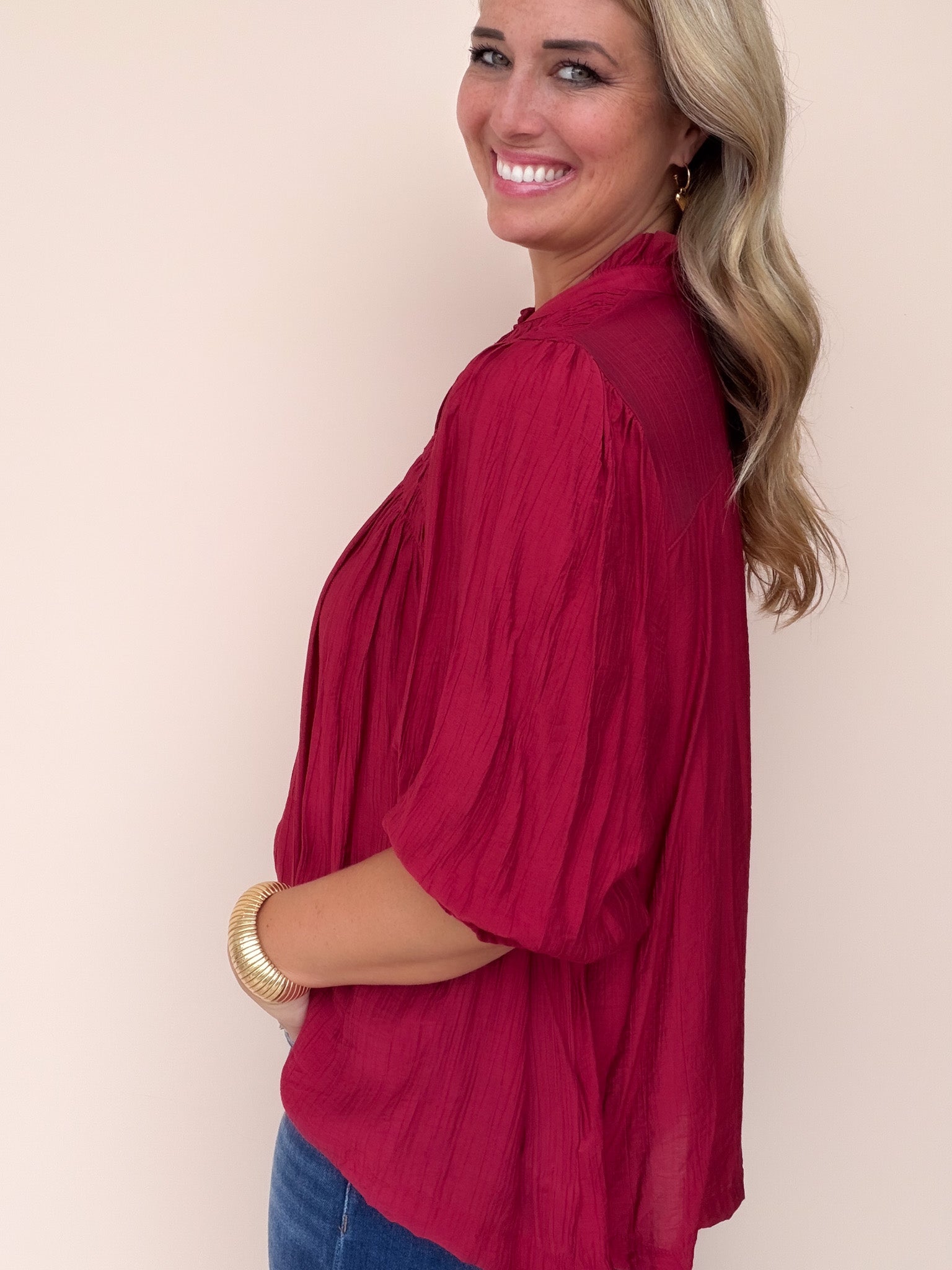 Chapel Ruffle Top | Crimson