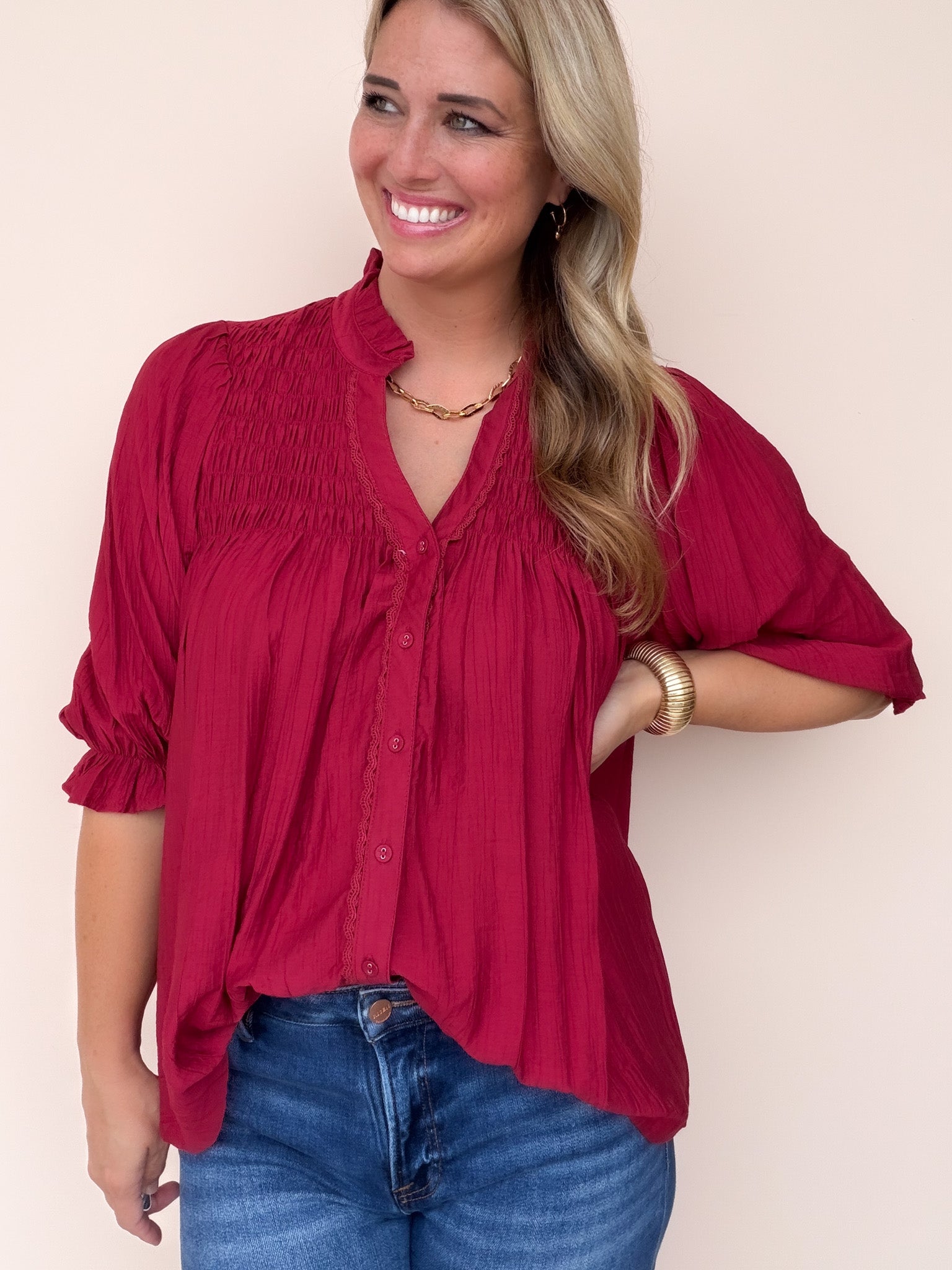 Chapel Ruffle Top | Crimson