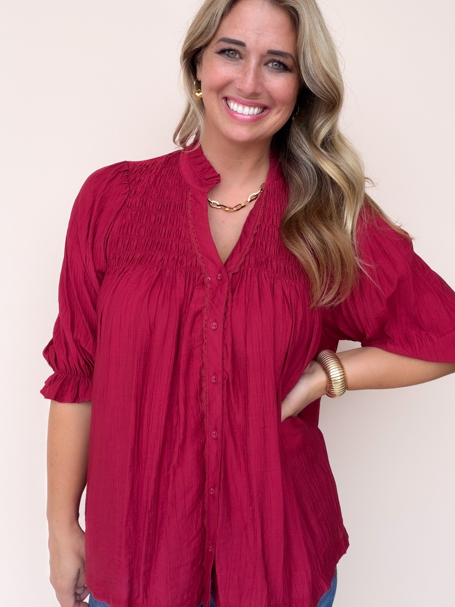 Chapel Ruffle Top | Crimson