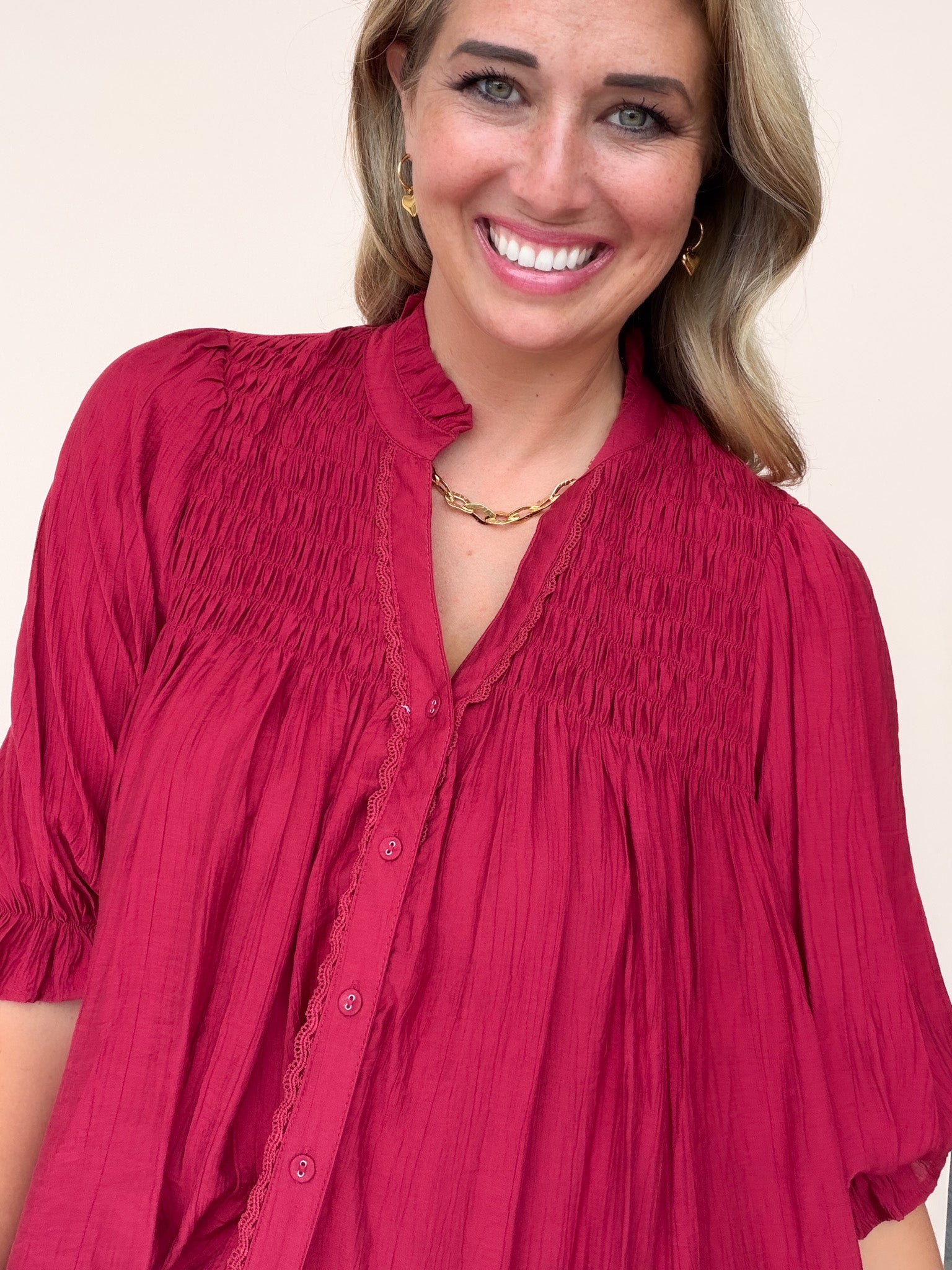 Chapel Ruffle Top | Crimson