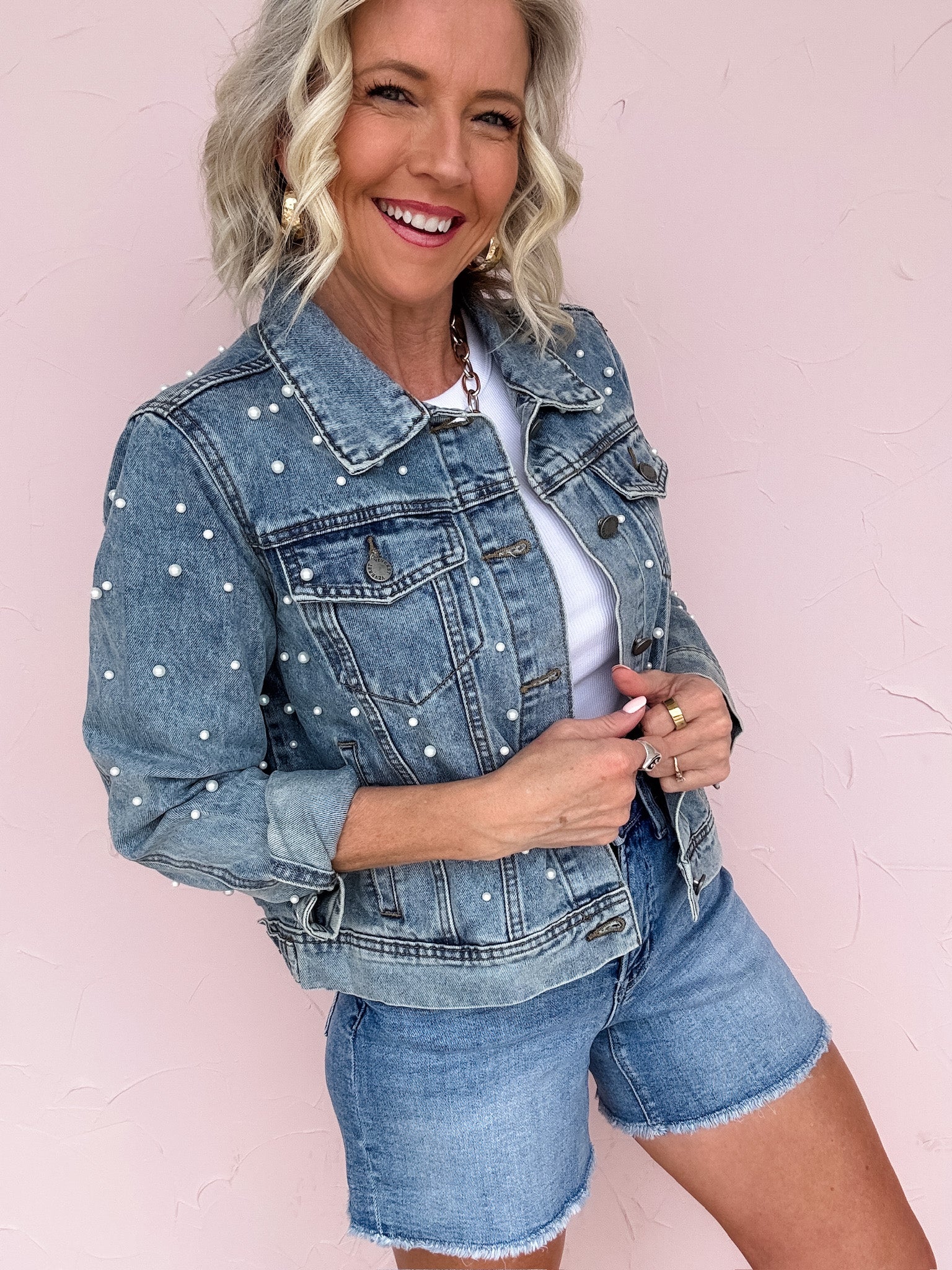 Pearl Studded Denim Jacket