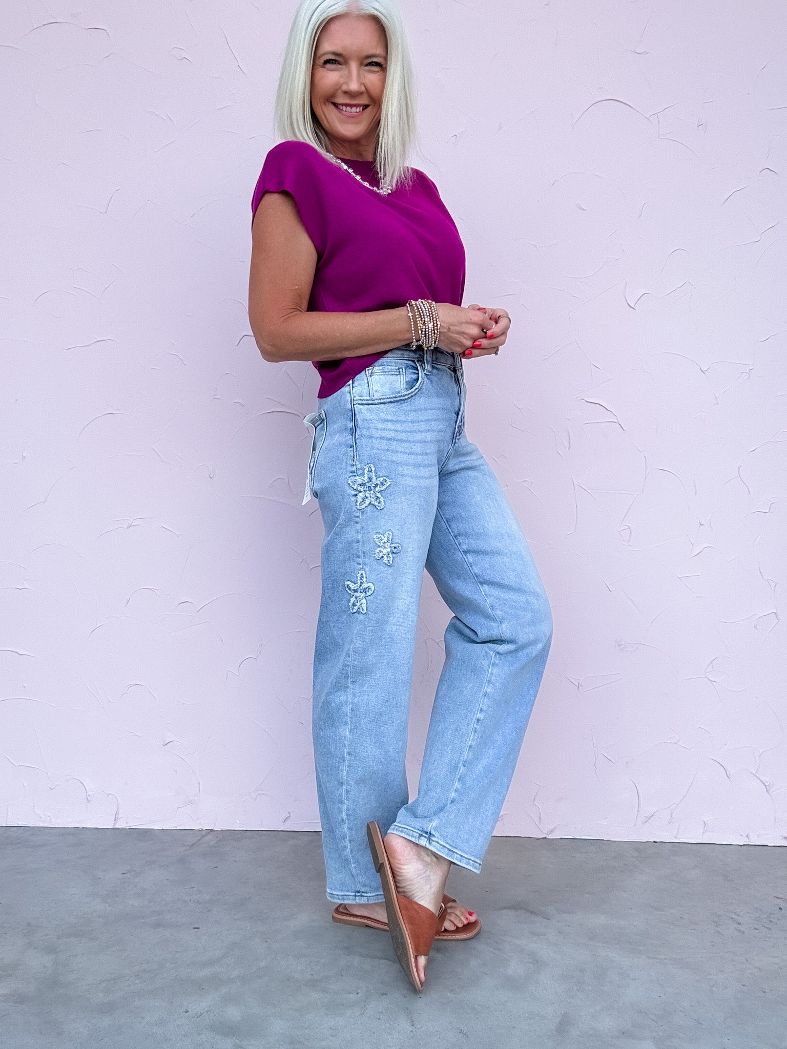 Flowerline Barrel Jeans