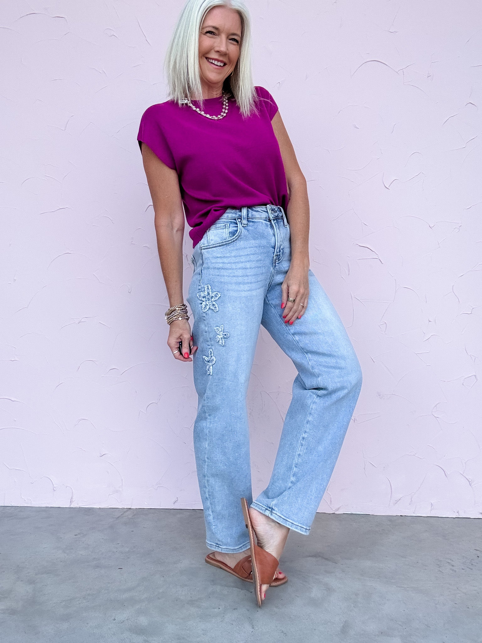 Flowerline Barrel Jeans