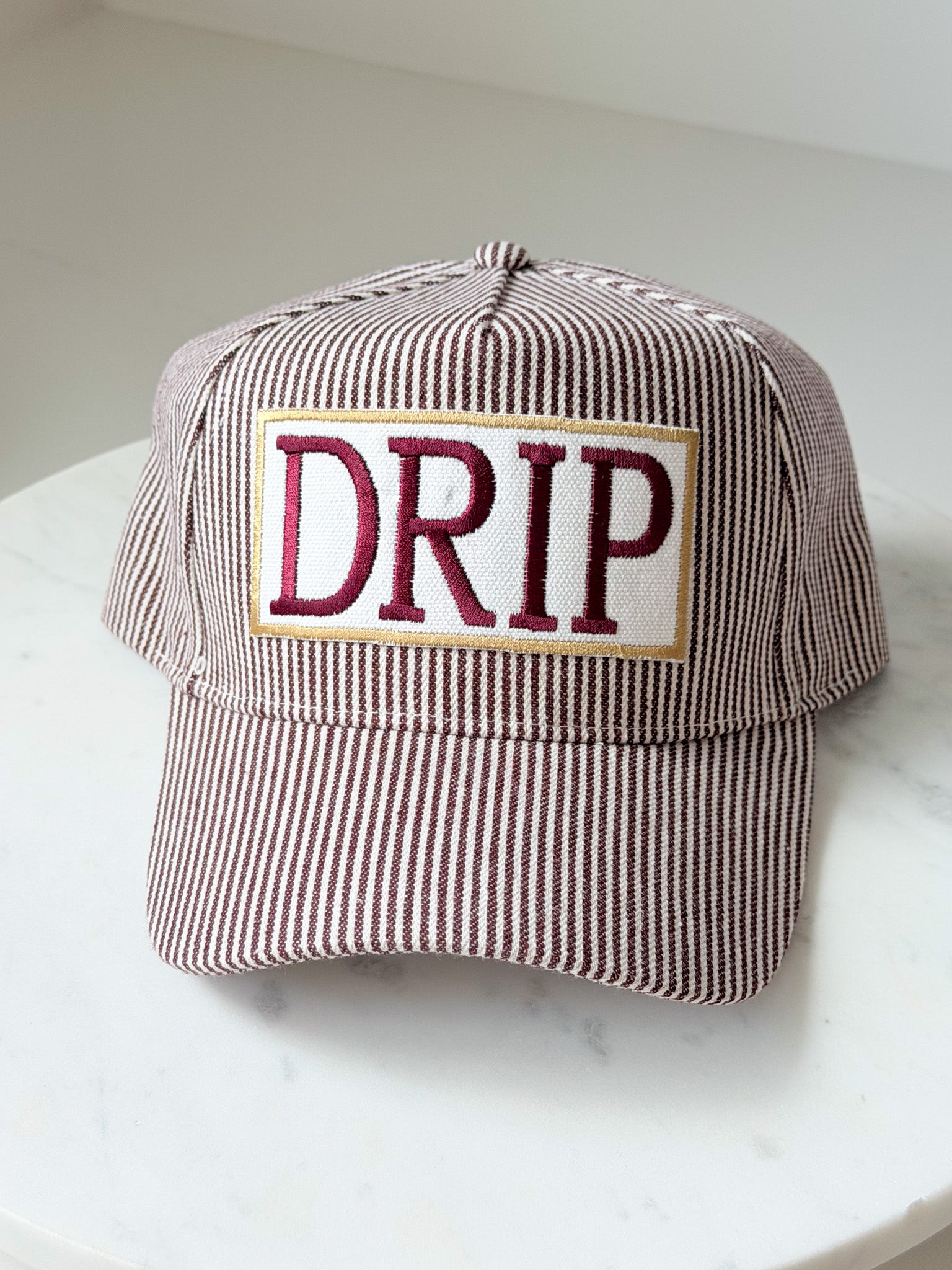 Maroon Stripe Drip Trucker