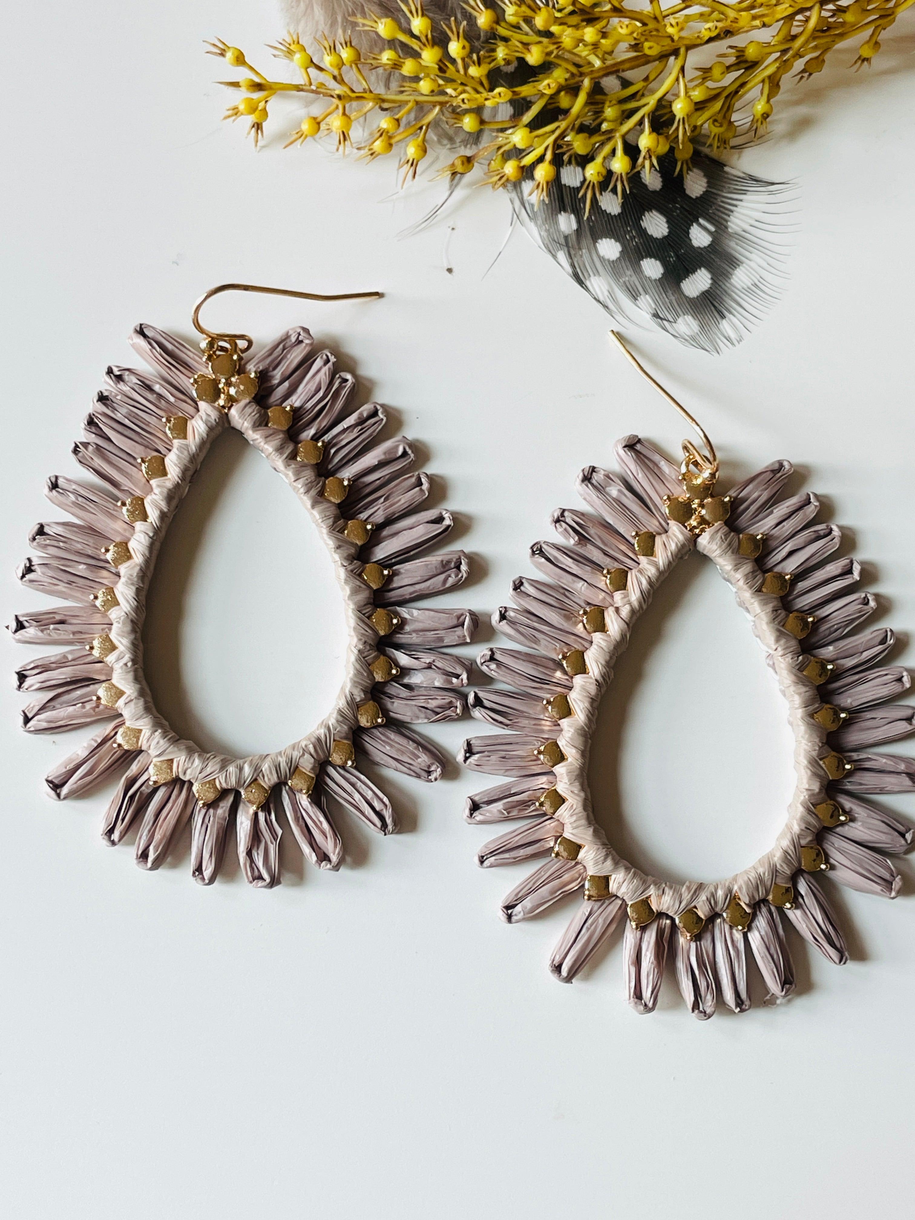 Elena Raffia Earrings - Grey - Vintage Soul