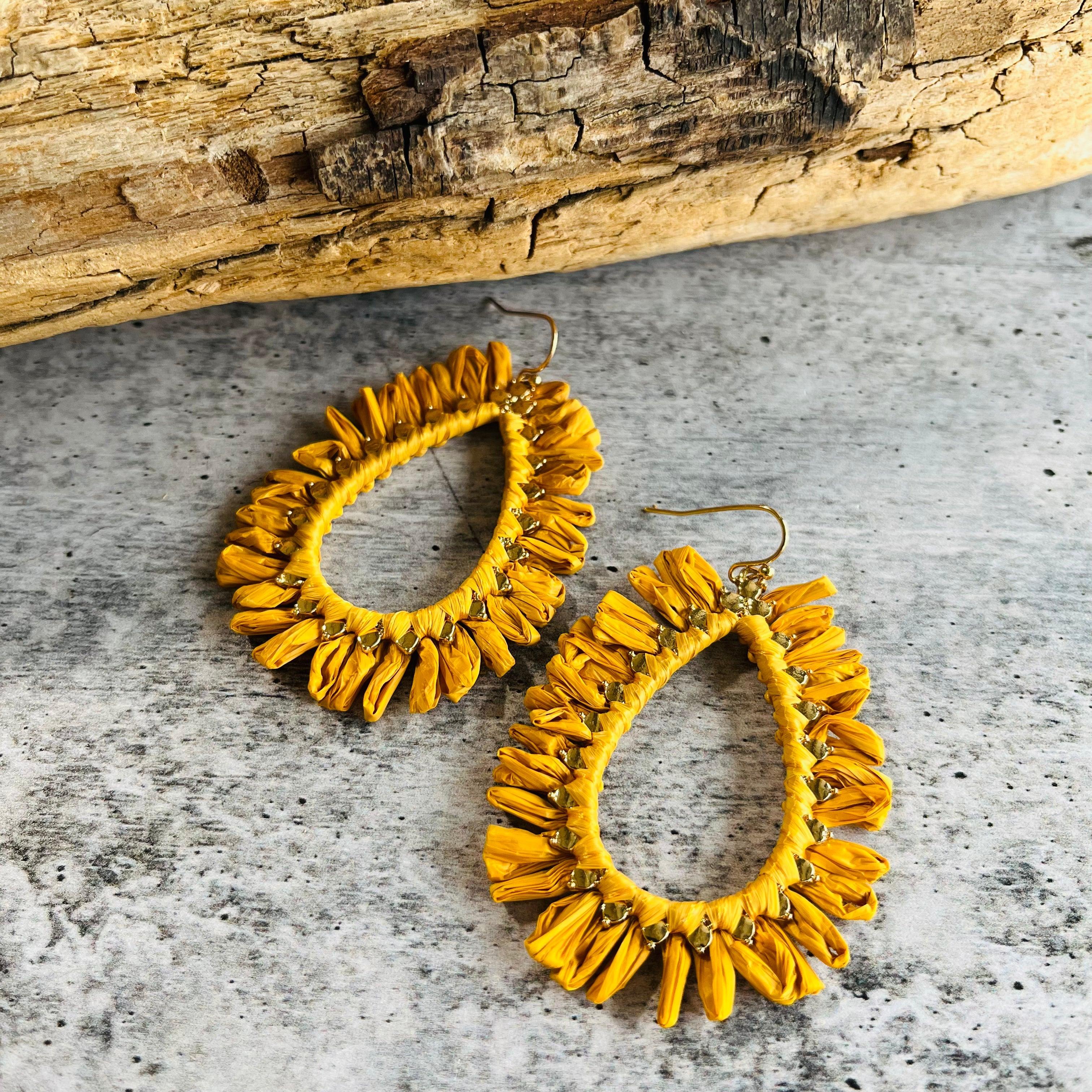 Elena Raffia Earrings - Mustard - Vintage Soul