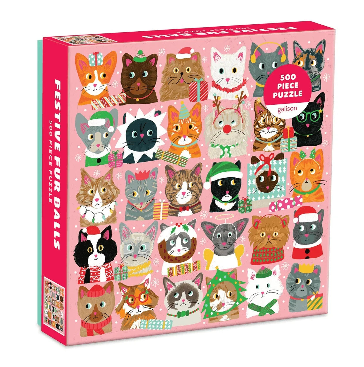 I mean, have you ever seen cats any cuter than dressed up for the holidays?!  With this Festive Fur Balls puzzle, you'll be grinning about all the cats and their antics!    A few details of the Festive Fur Ball puzzle:  500 piece puzzle Thick sturdy pieces with white matte finish Easy interlocking pieces with virtually no puzzle dust Non glare puzzle piece Complete puzzle size is 20" x 20"