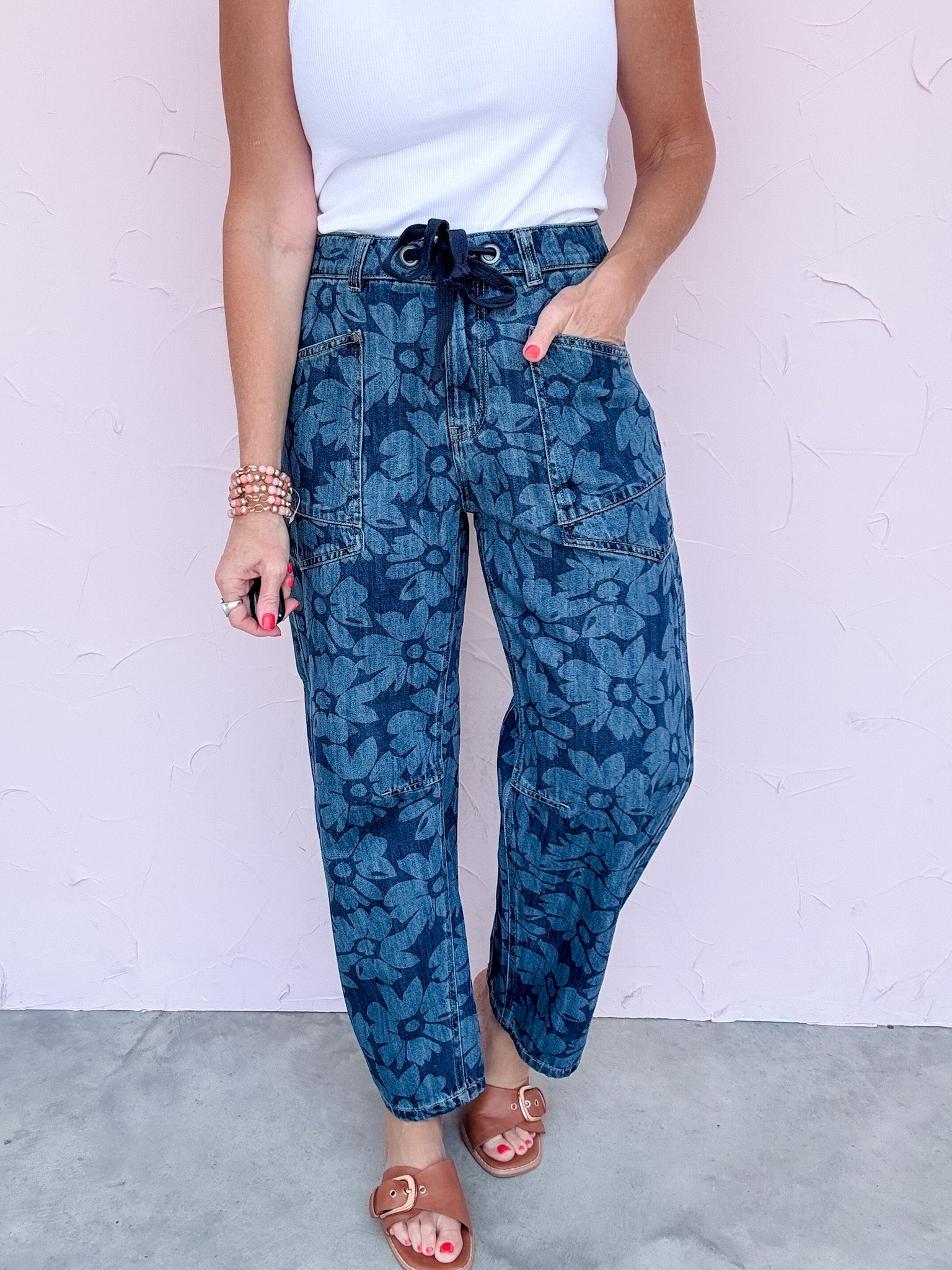 Floral Fade Barrel Jeans