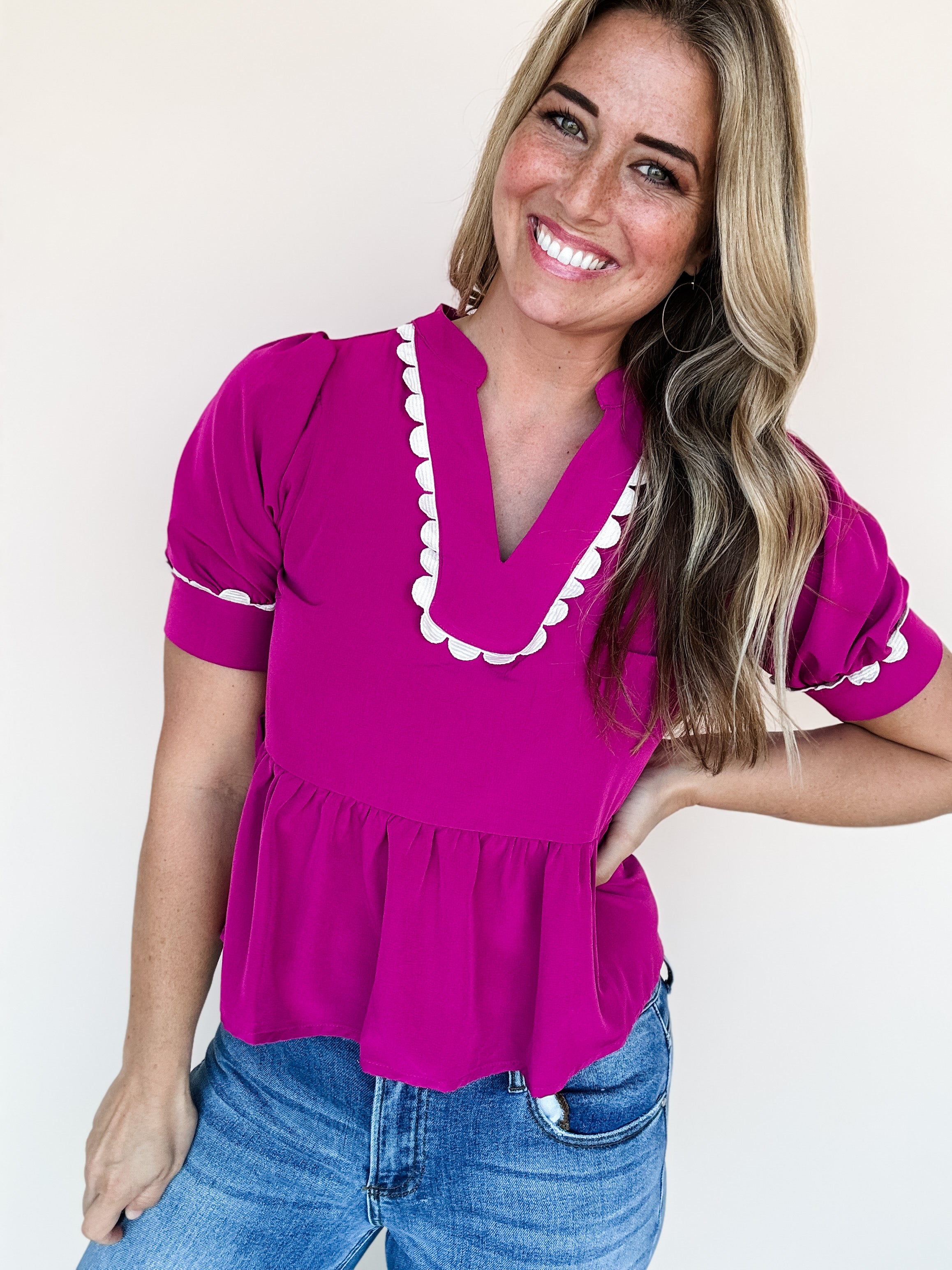 Sweet Berry Scalloped Top