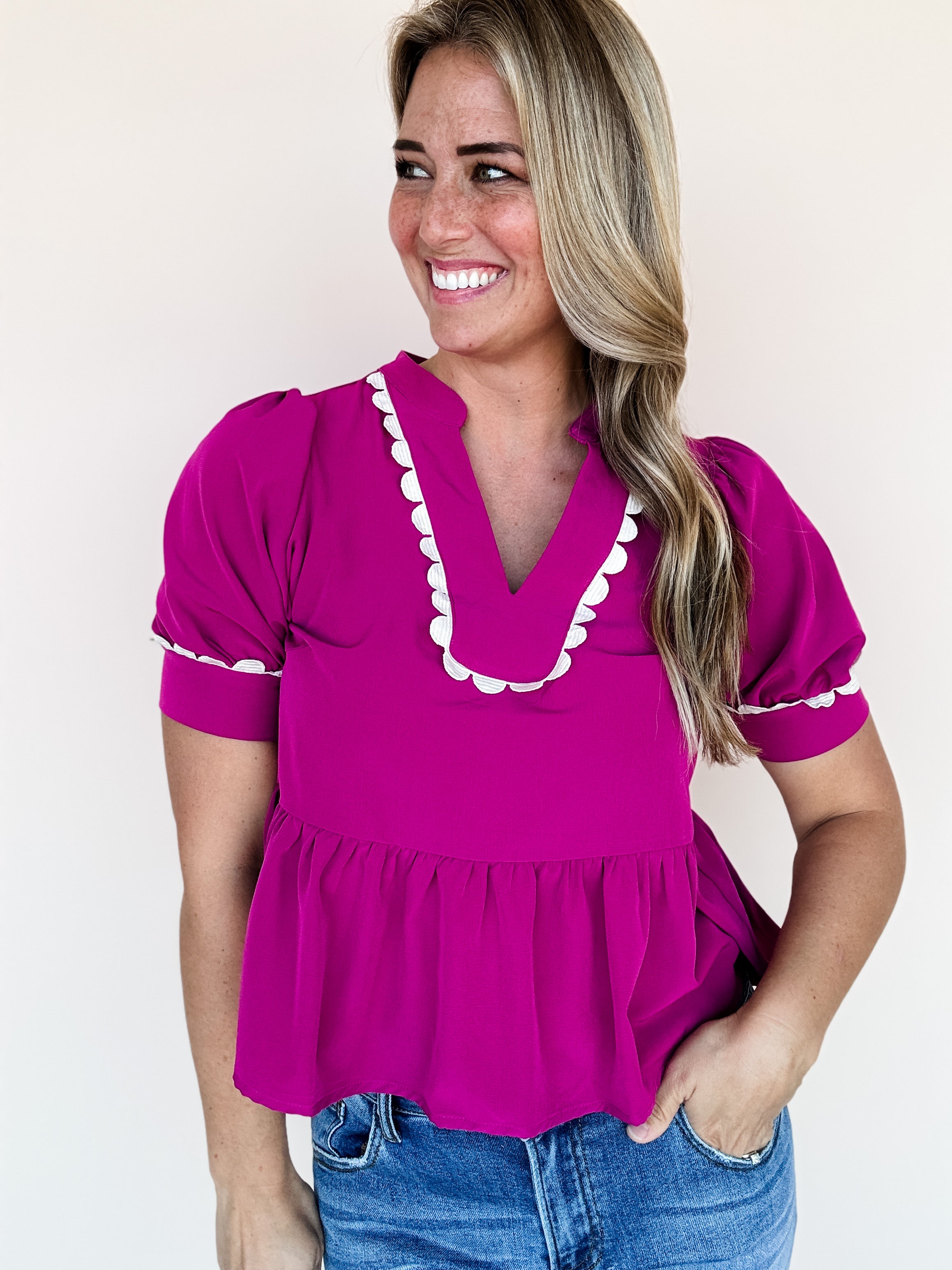 Sweet Berry Scalloped Top