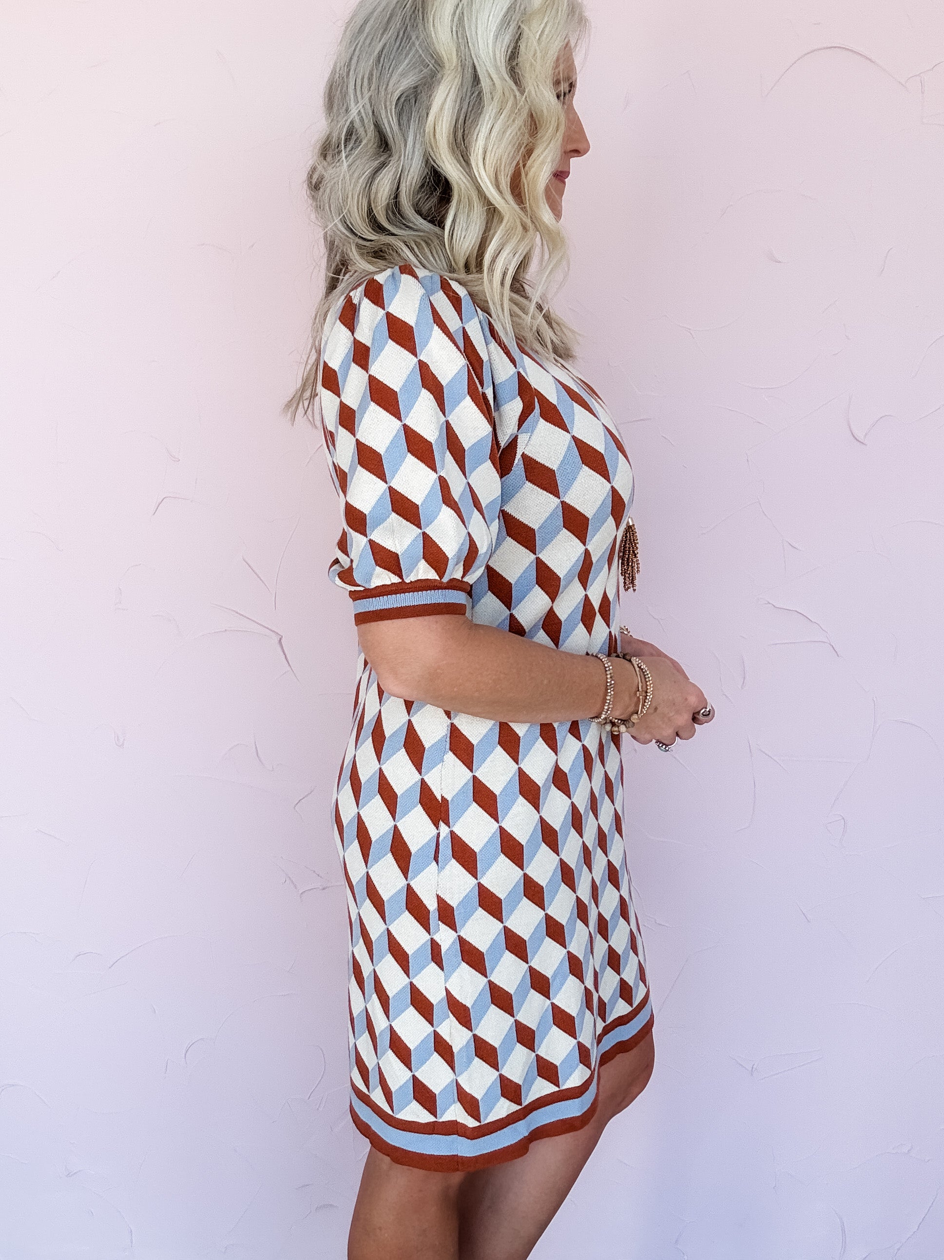 Gingerbread Geo Print Sweater Dress