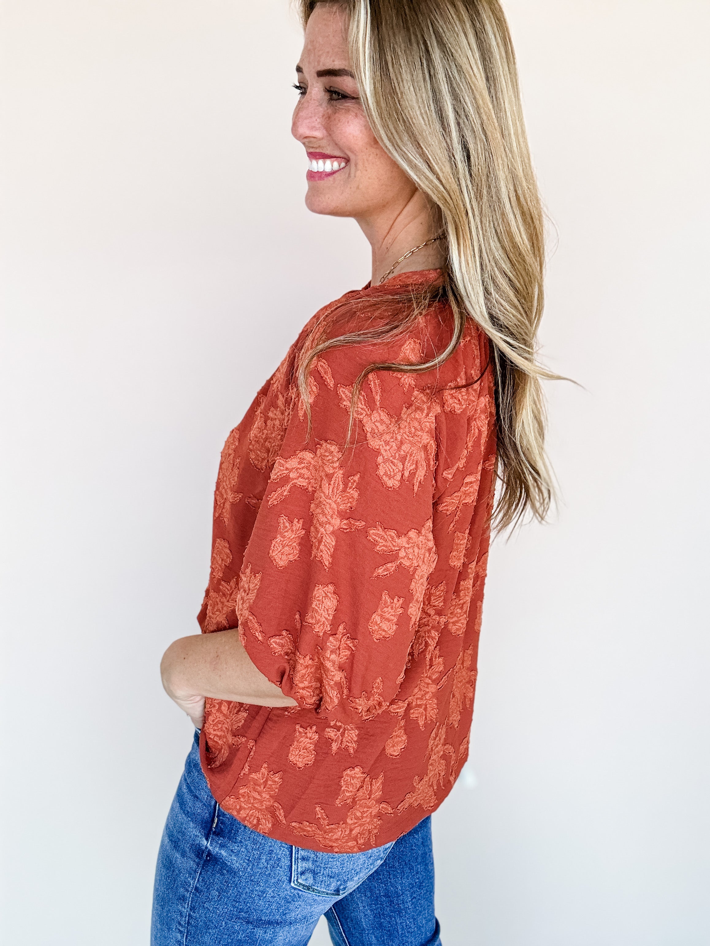 Ginger Floral Burnout Top