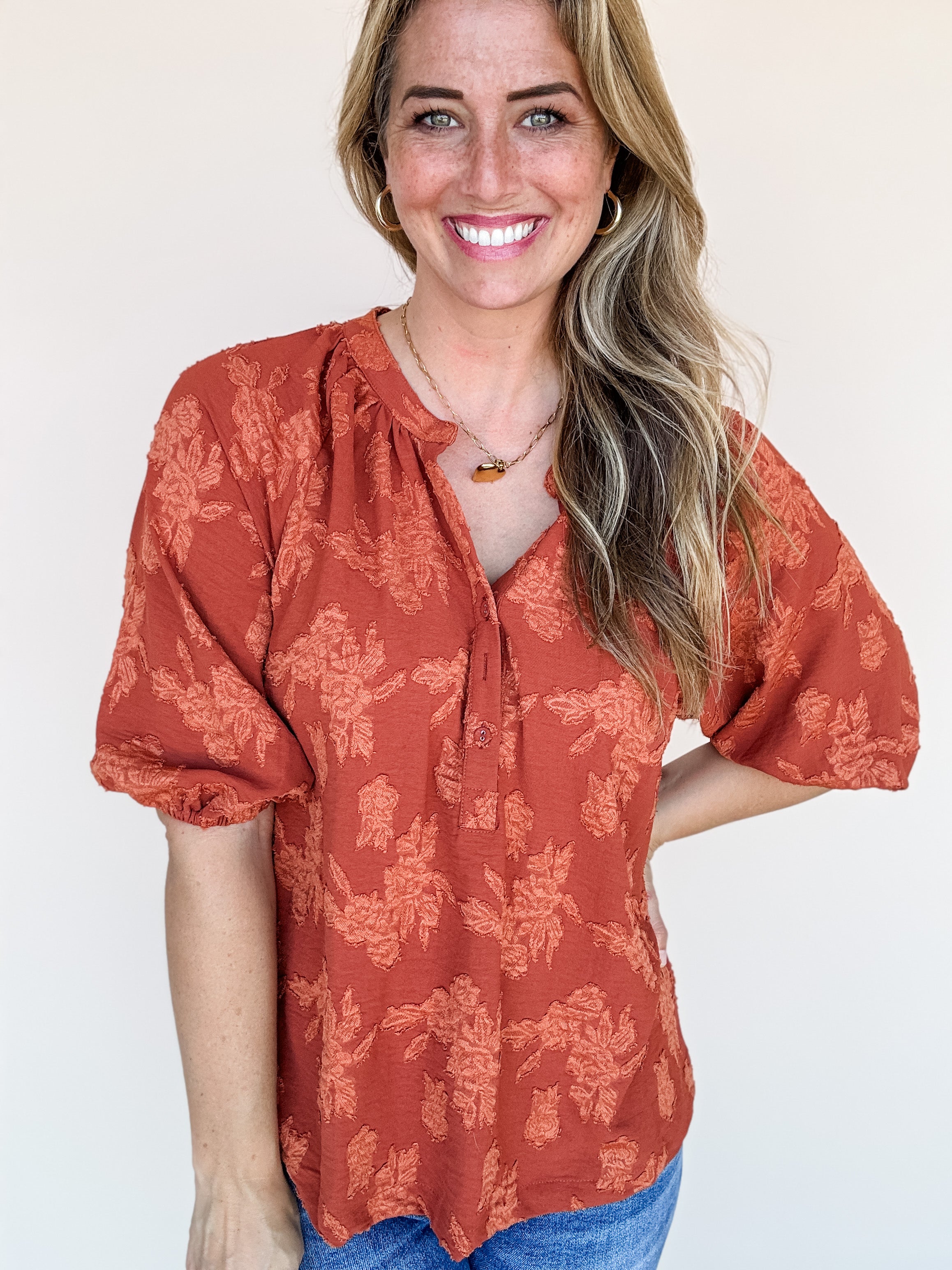 Ginger Floral Burnout Top