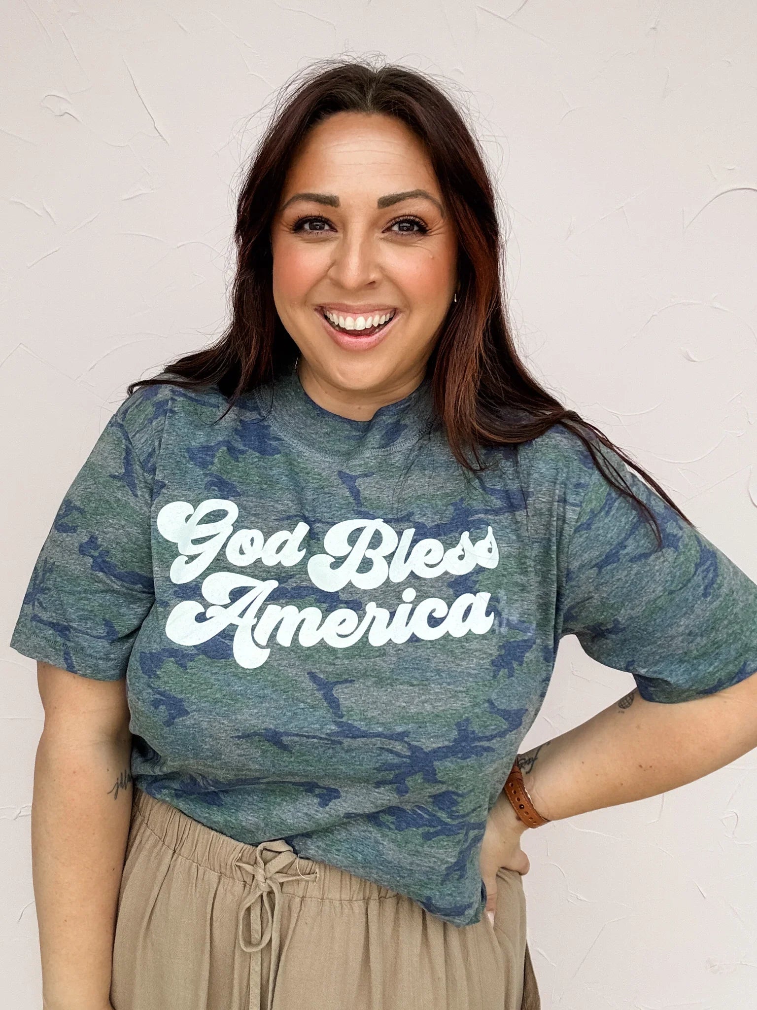 God Bless America Camo Crop Tee